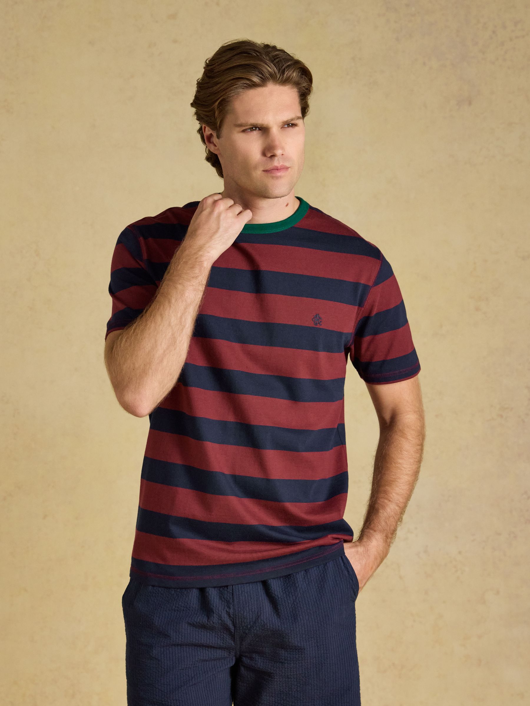 Rugby Club Navy & Red Striped Crew Neck Crew Neck Cotton T-Shirt - Image 1 of 6