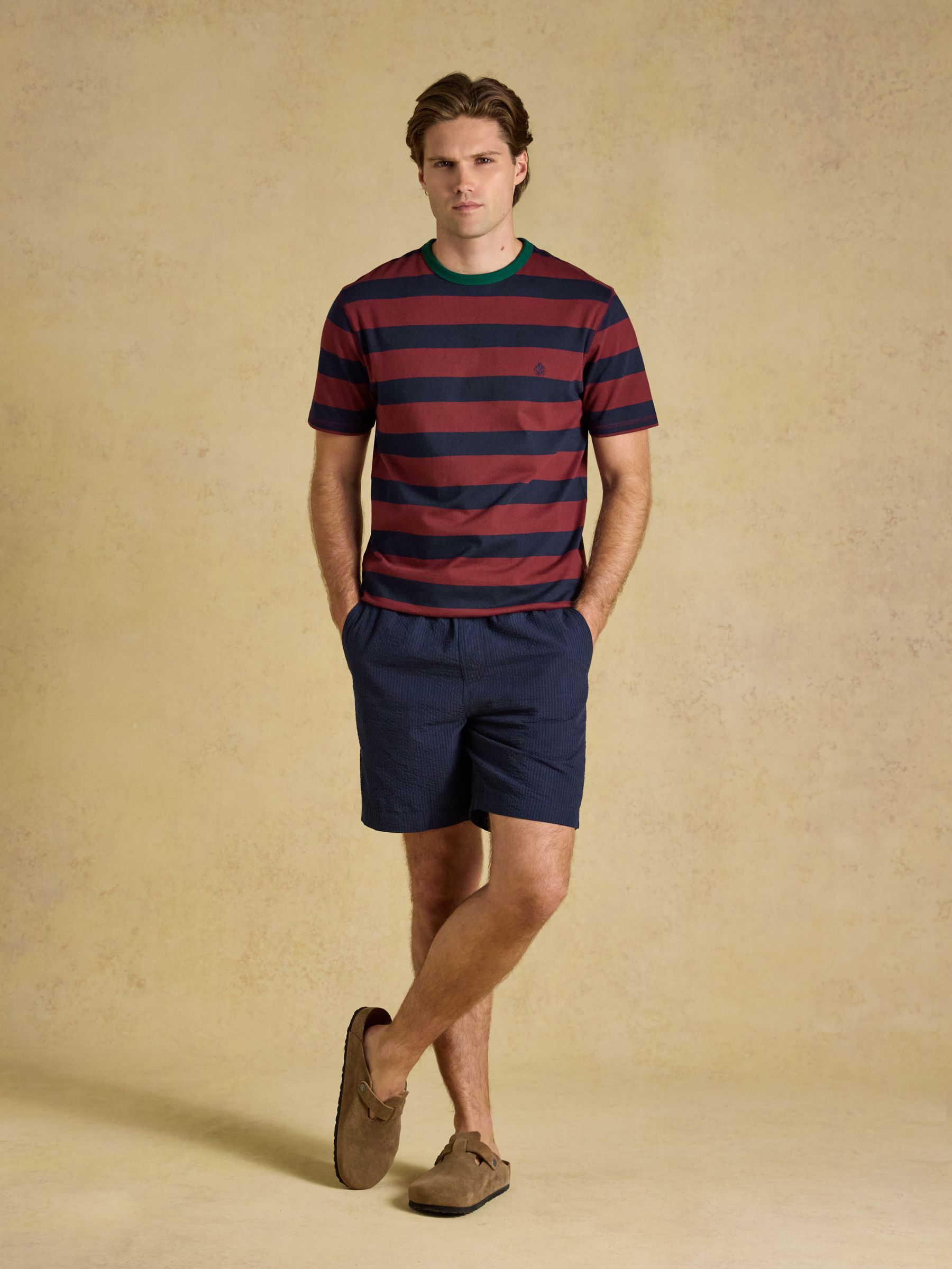 Rugby Club Navy & Red Striped Crew Neck Crew Neck Cotton T-Shirt - Image 3 of 6