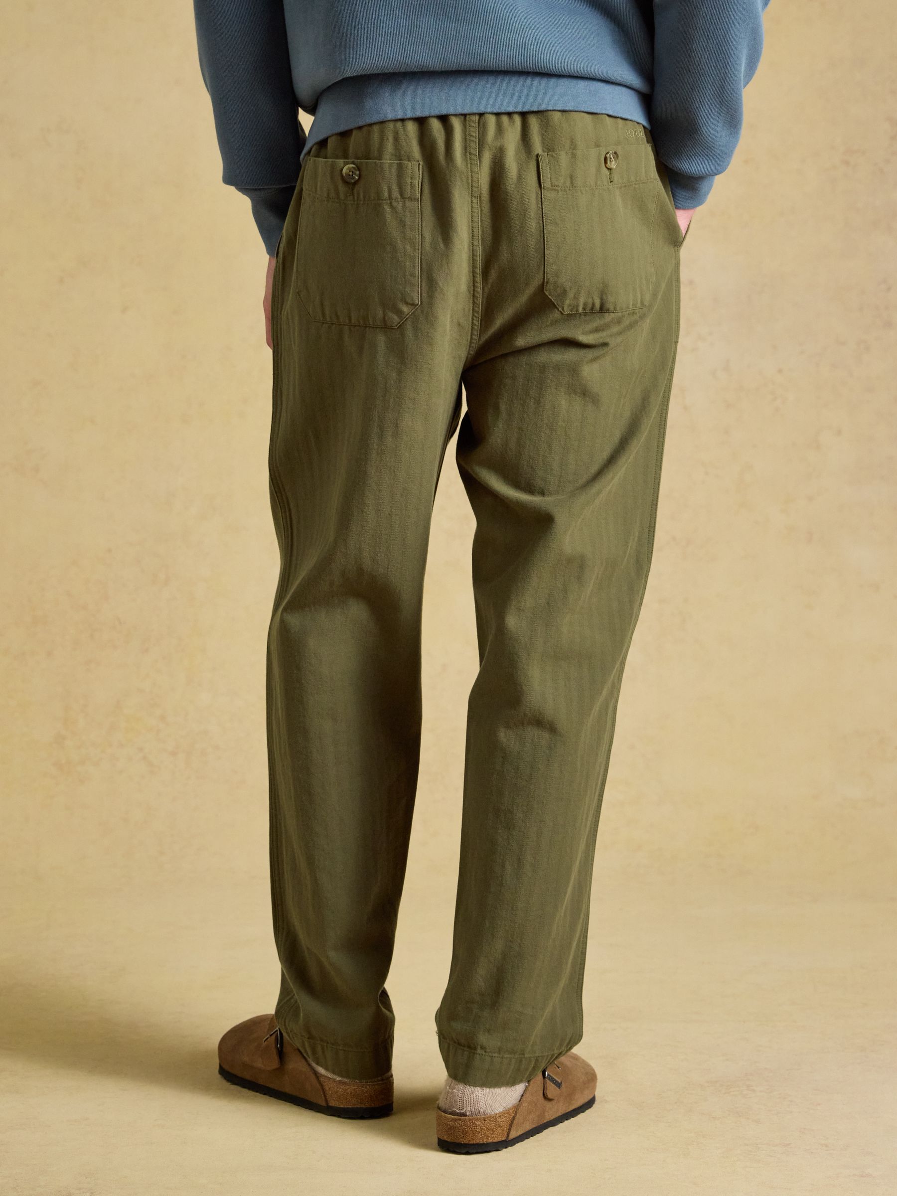 Classic Fit Khaki Green Cotton Herringbone Utility Trousers - Image 3 of 8