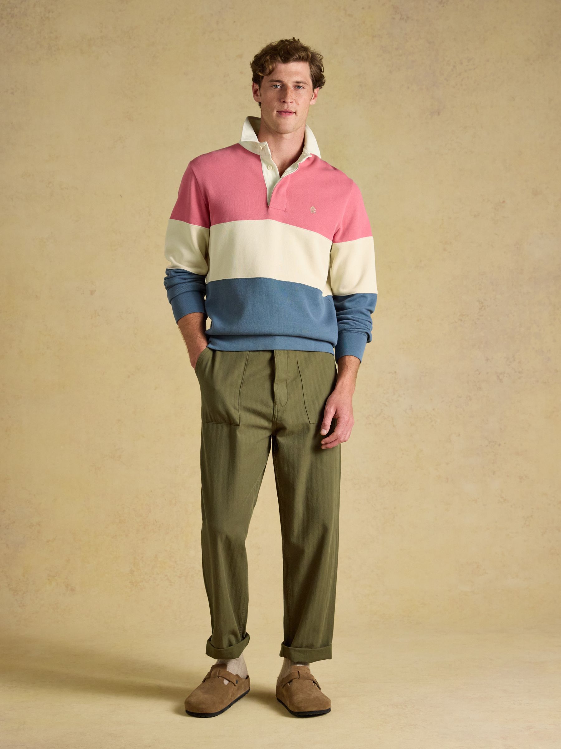 Classic Fit Khaki Green Cotton Herringbone Utility Trousers - Image 5 of 8