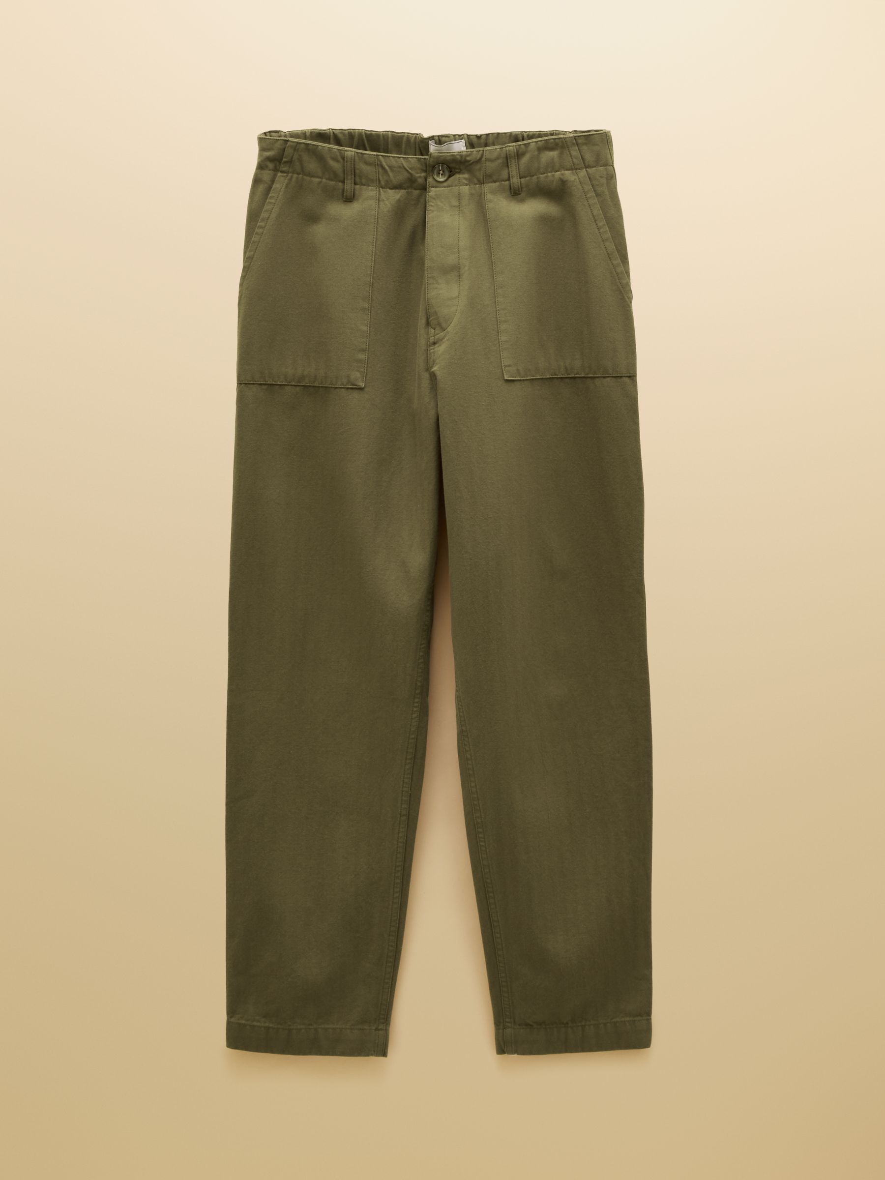 Classic Fit Khaki Green Cotton Herringbone Utility Trousers - Image 8 of 8