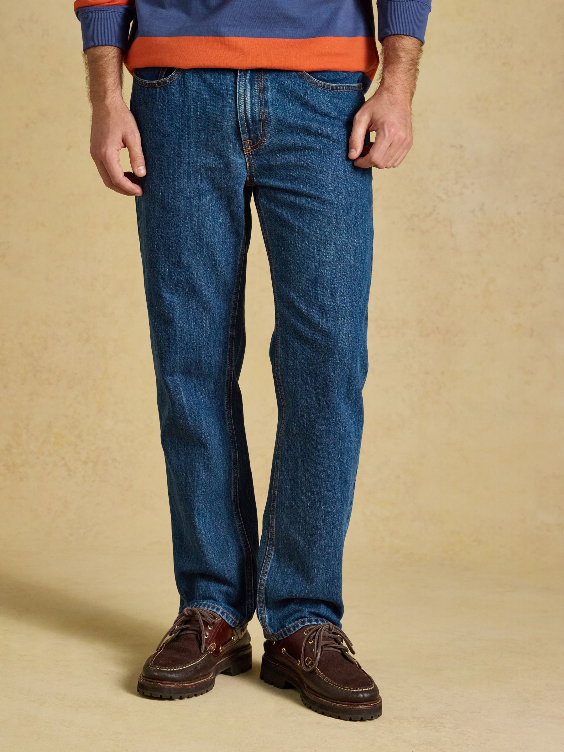 Blue Denim Mid Wash Straight Fit Jean - Image 1 of 6 Blue Denim Mid Wash Straight Fit Jean - Image 1 of 6