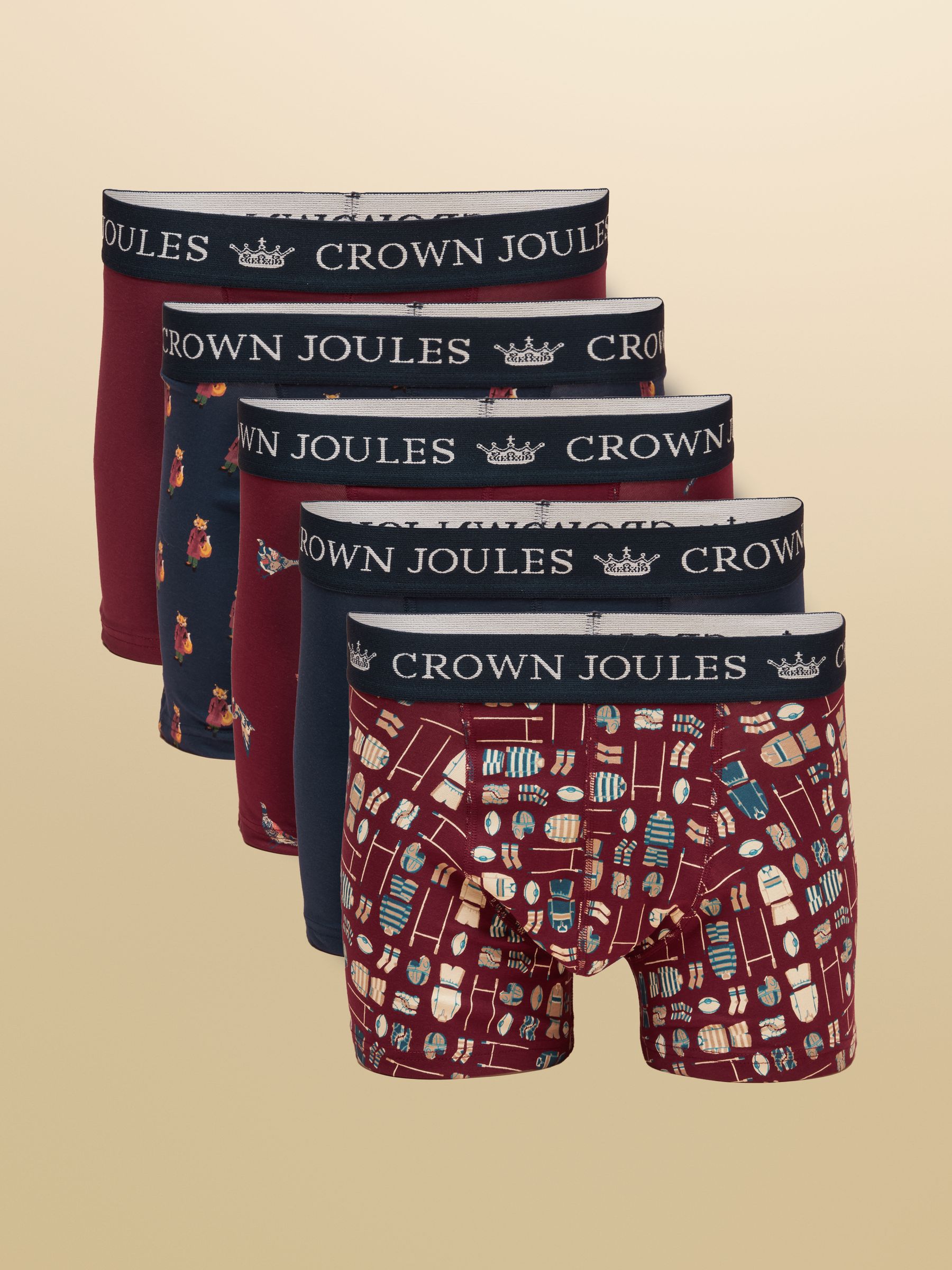 Navy/Burgandy Cotton Jersey Boxer Shorts 5 Pack - Image 1 of 8 Navy/Burgandy Cotton Jersey Boxer Shorts 5 Pack - Image 1 of 8