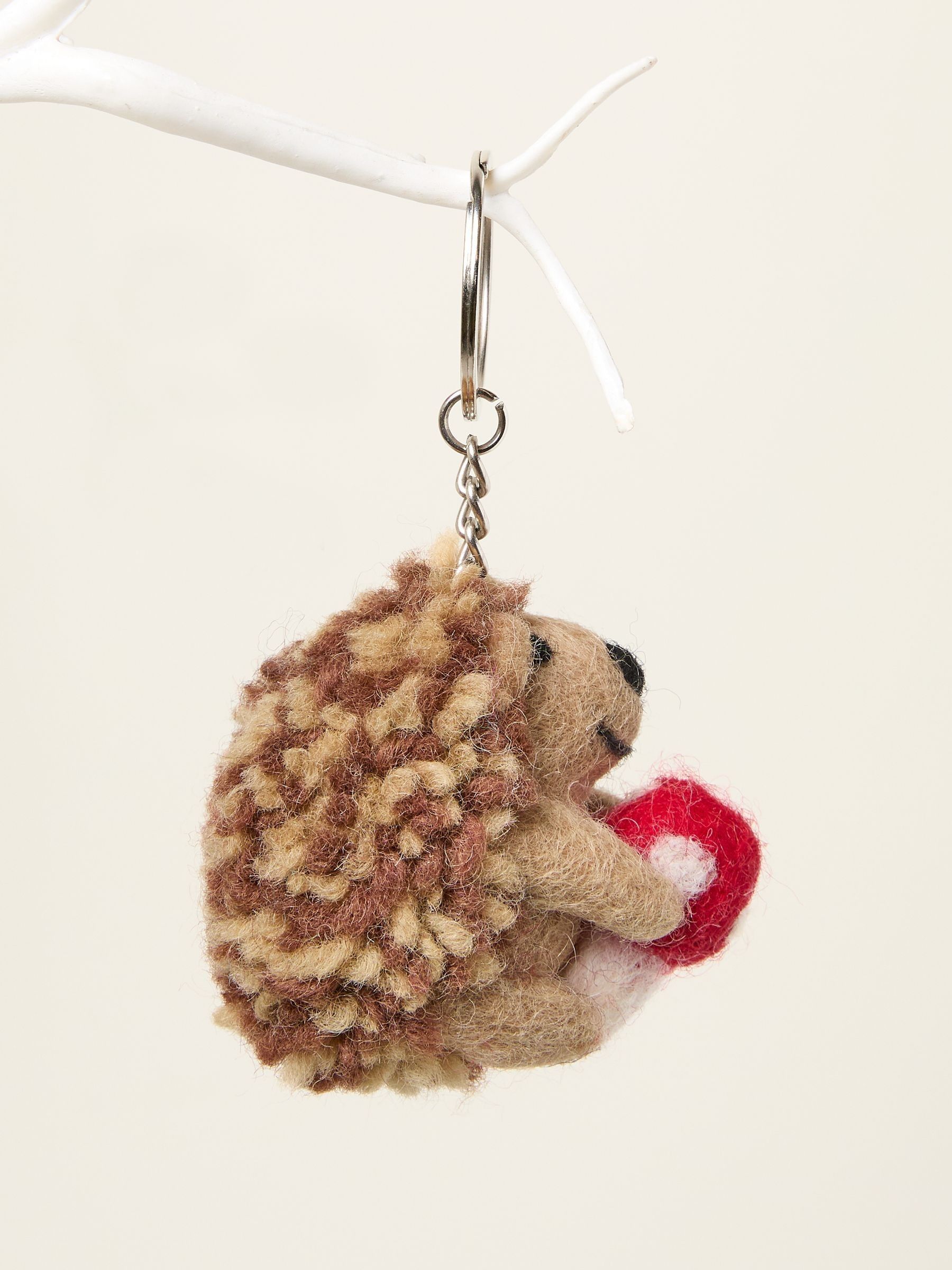 Brown Toadstool Hedgehog Felt Keyring - Image 2 of 2