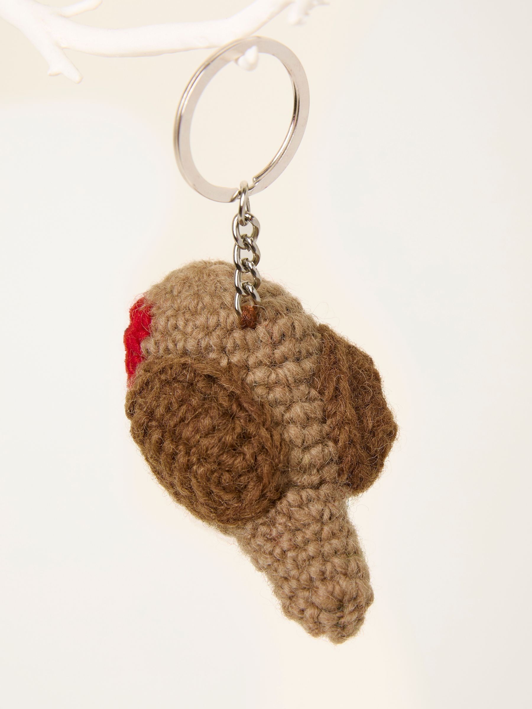Brown Crochet Robin Keyring - Image 2 of 2