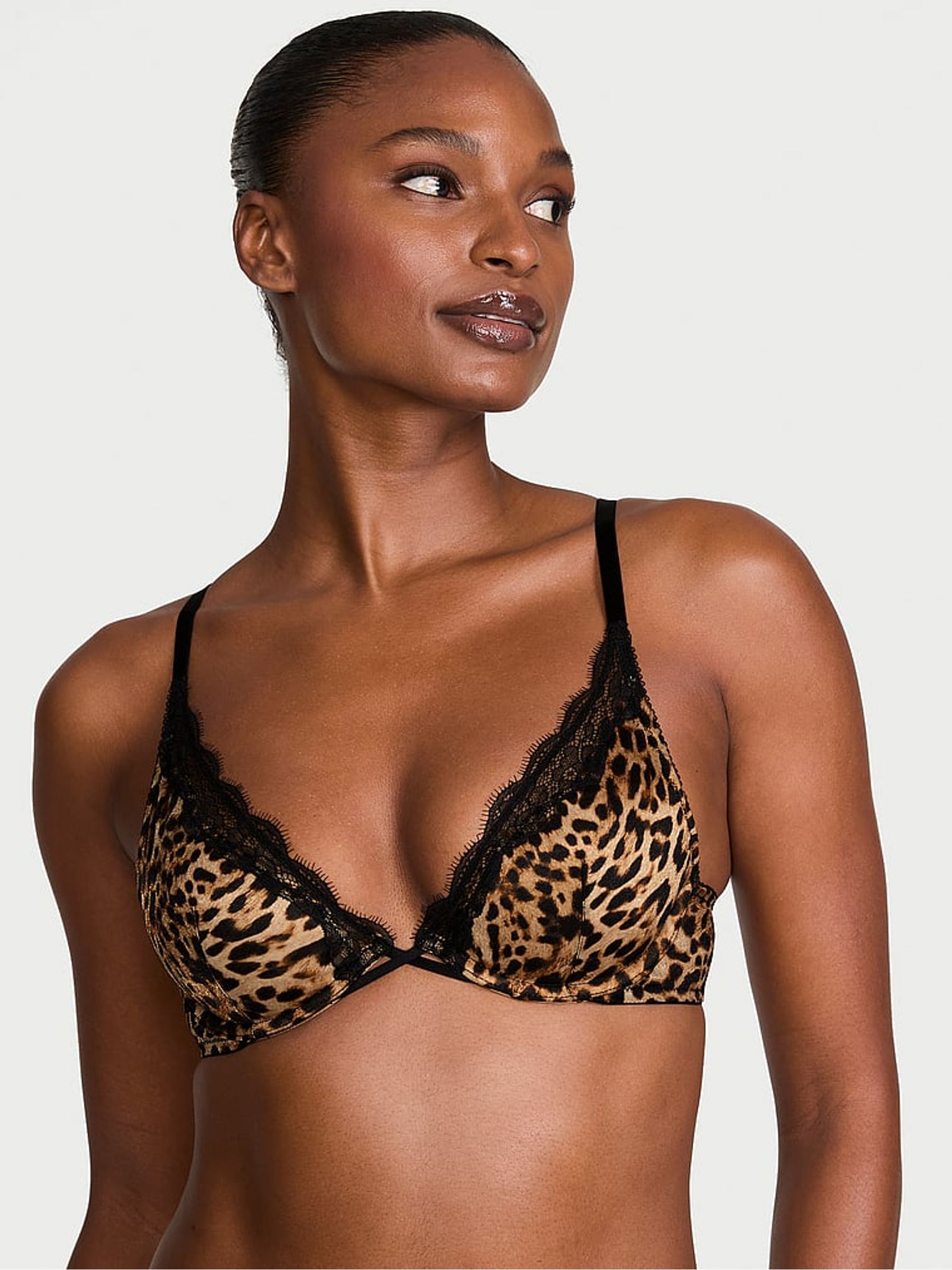 Leopard Brown Sheer Shimmer Plunge Bra - Image 1 of 2