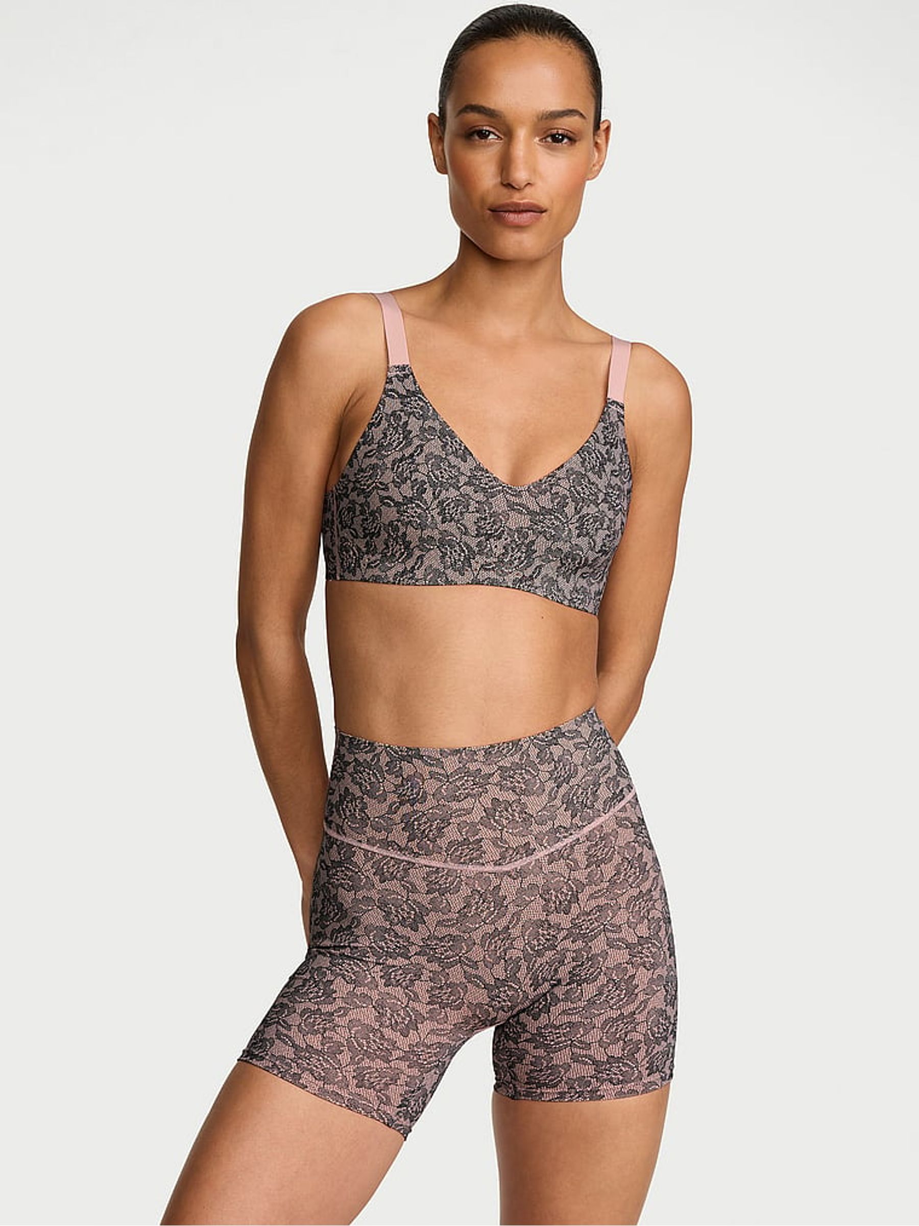 Black Lace Print Elevate™ High Rise Cycling Shorts - Image 1 of 2