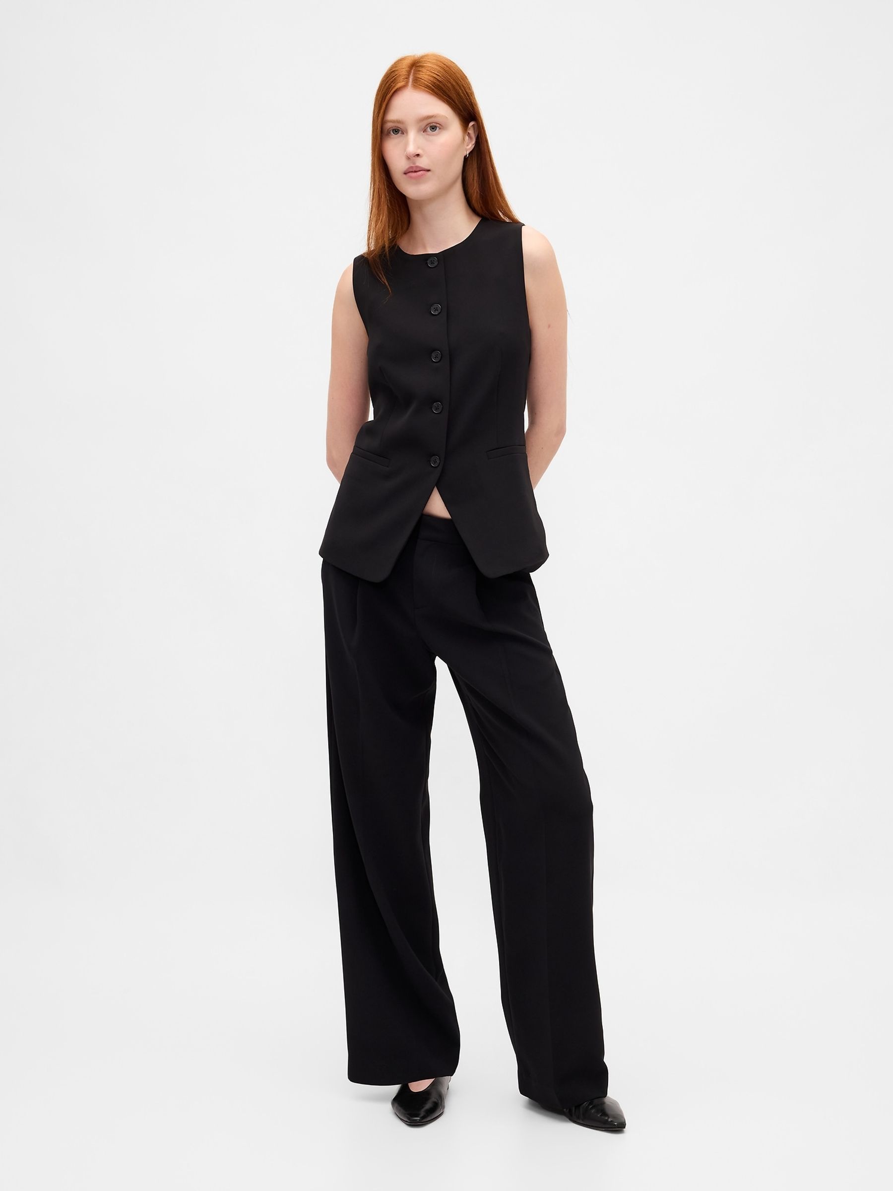Black 365 Low Waisted Pleated Wide Leg Trousers - Image 3 of 6