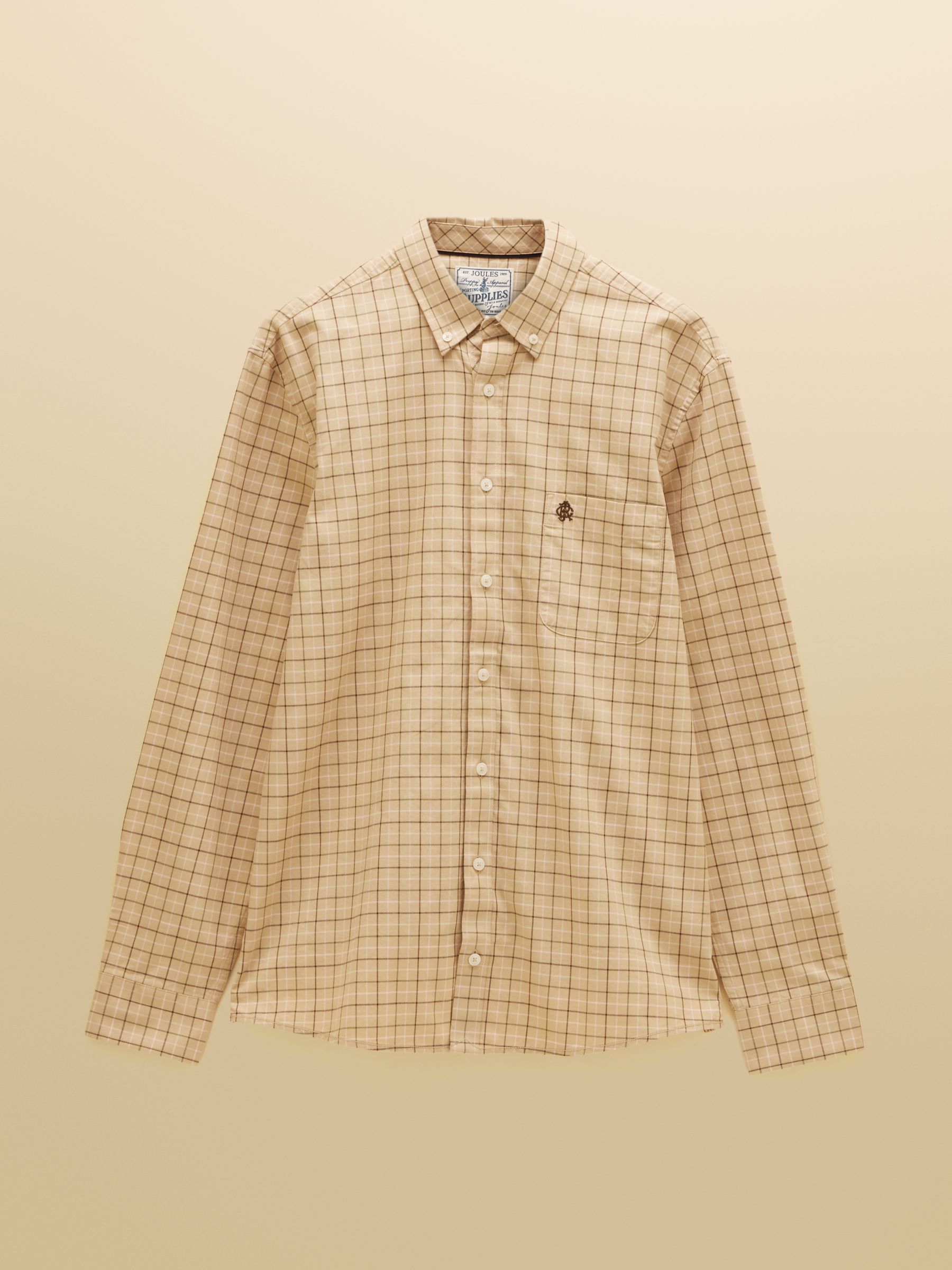 Oatmeal Checked Classic Fit Cotton Oxford Shirt - Image 10 of 10