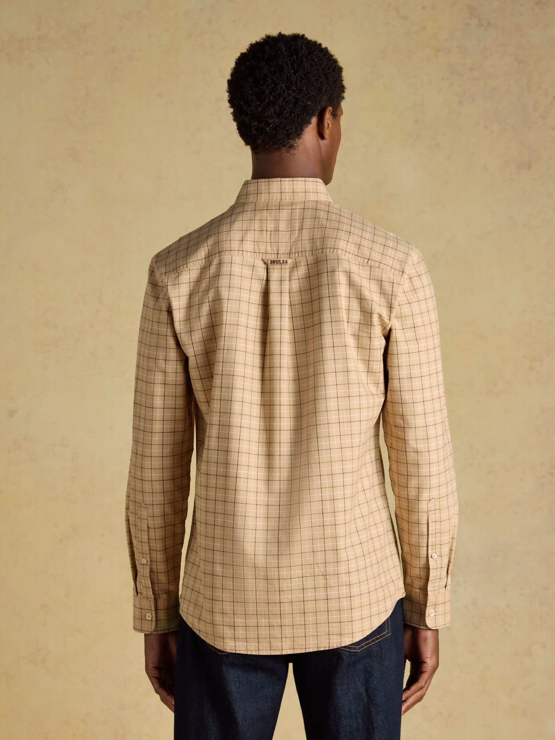 Oatmeal Checked Classic Fit Cotton Oxford Shirt - Image 3 of 10
