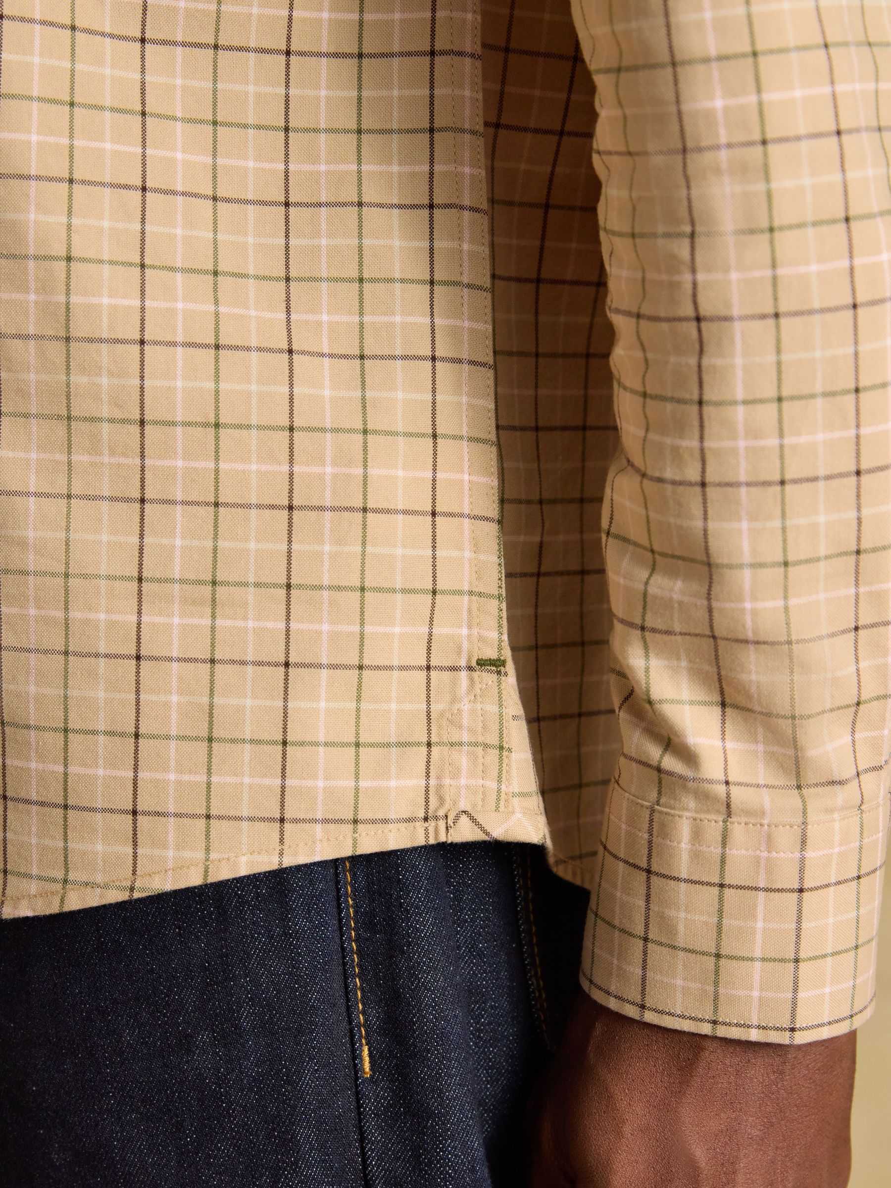 Oatmeal Checked Classic Fit Cotton Oxford Shirt - Image 9 of 10