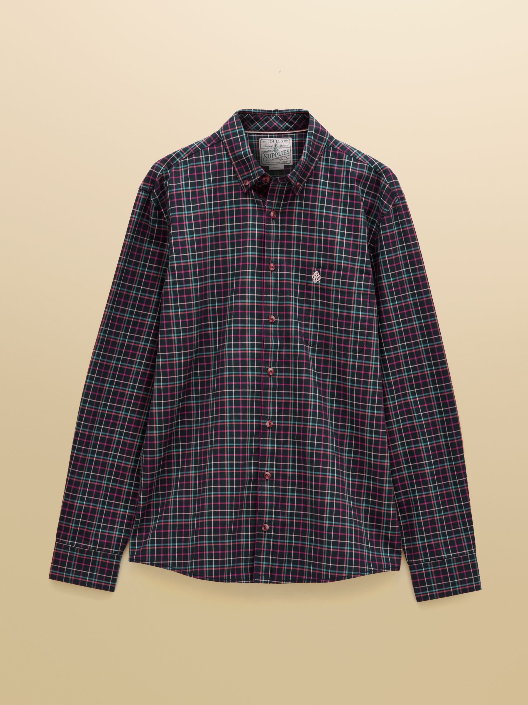 Navy & Red Checked Classic Fit Cotton Oxford Shirt - Image 10 of 10