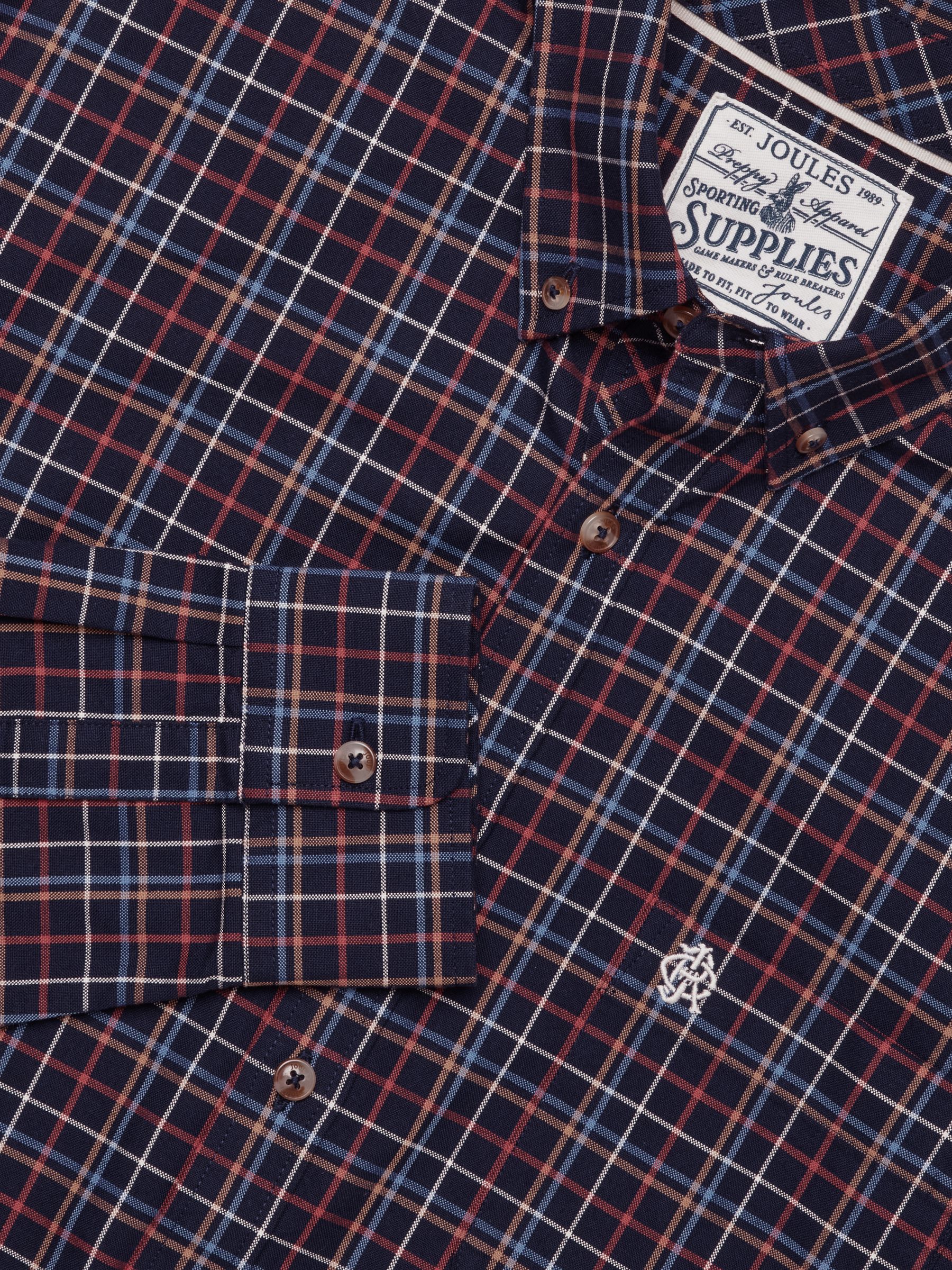 Navy & Red Checked Classic Fit Cotton Oxford Shirt - Image 2 of 10