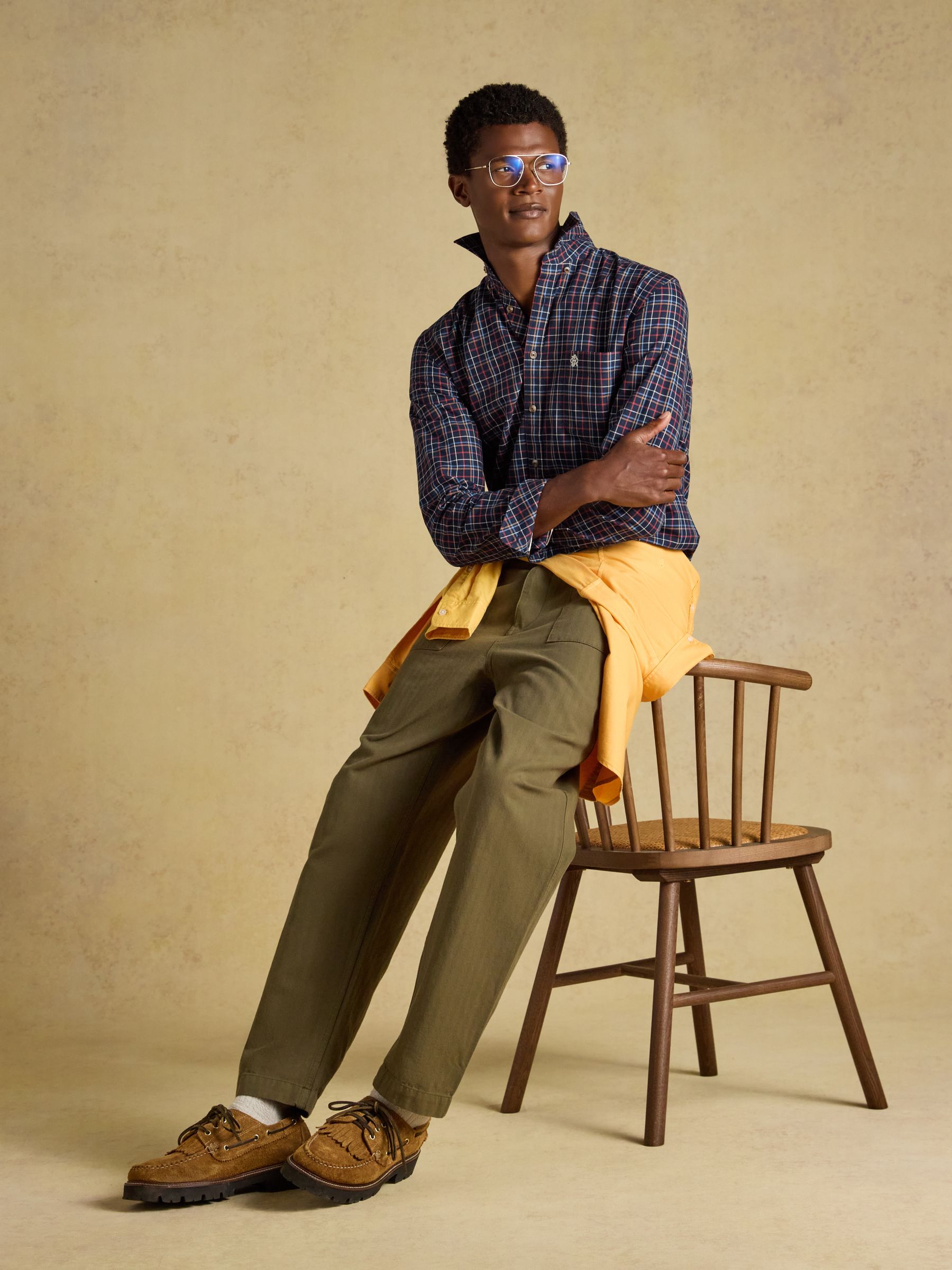 Navy & Red Checked Classic Fit Cotton Oxford Shirt - Image 4 of 10