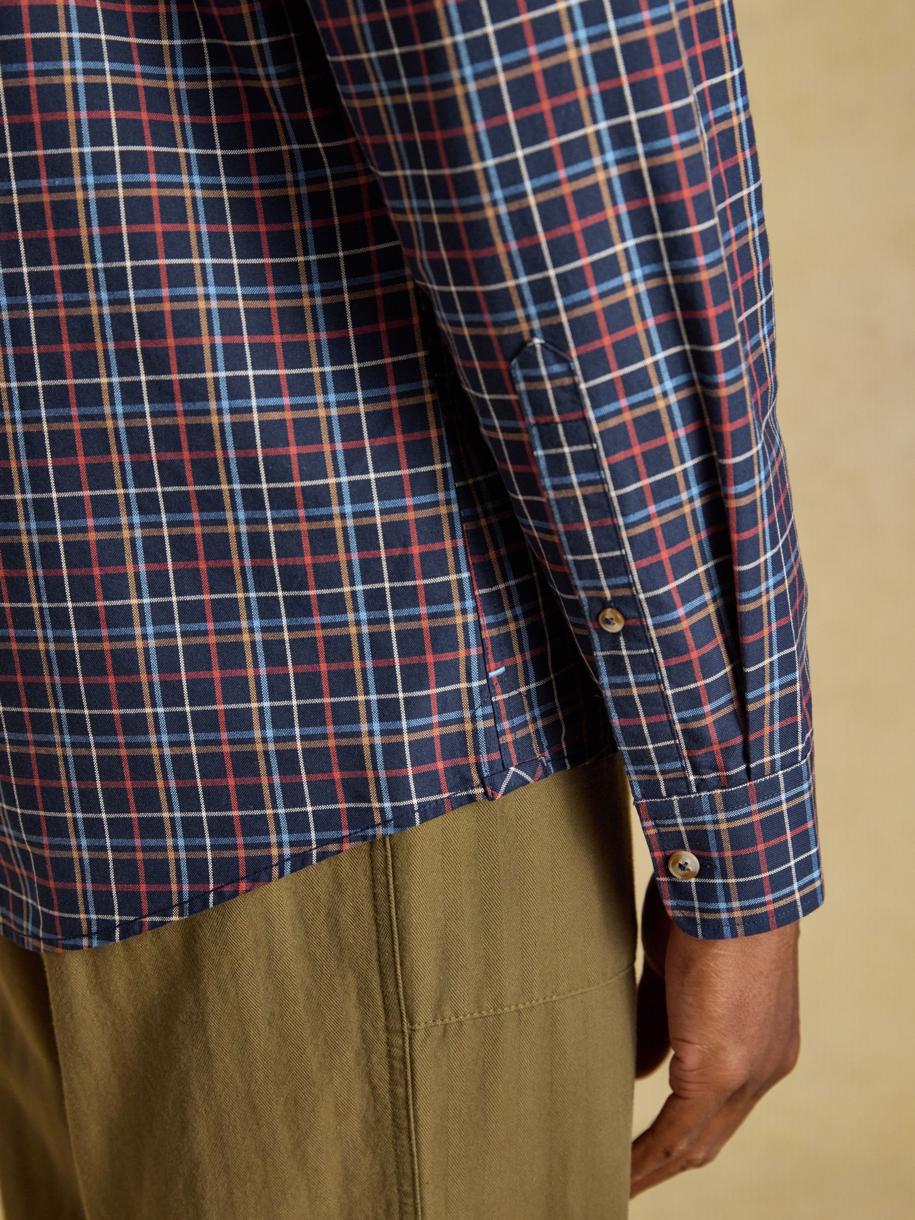 Navy & Red Checked Classic Fit Cotton Oxford Shirt - Image 7 of 10