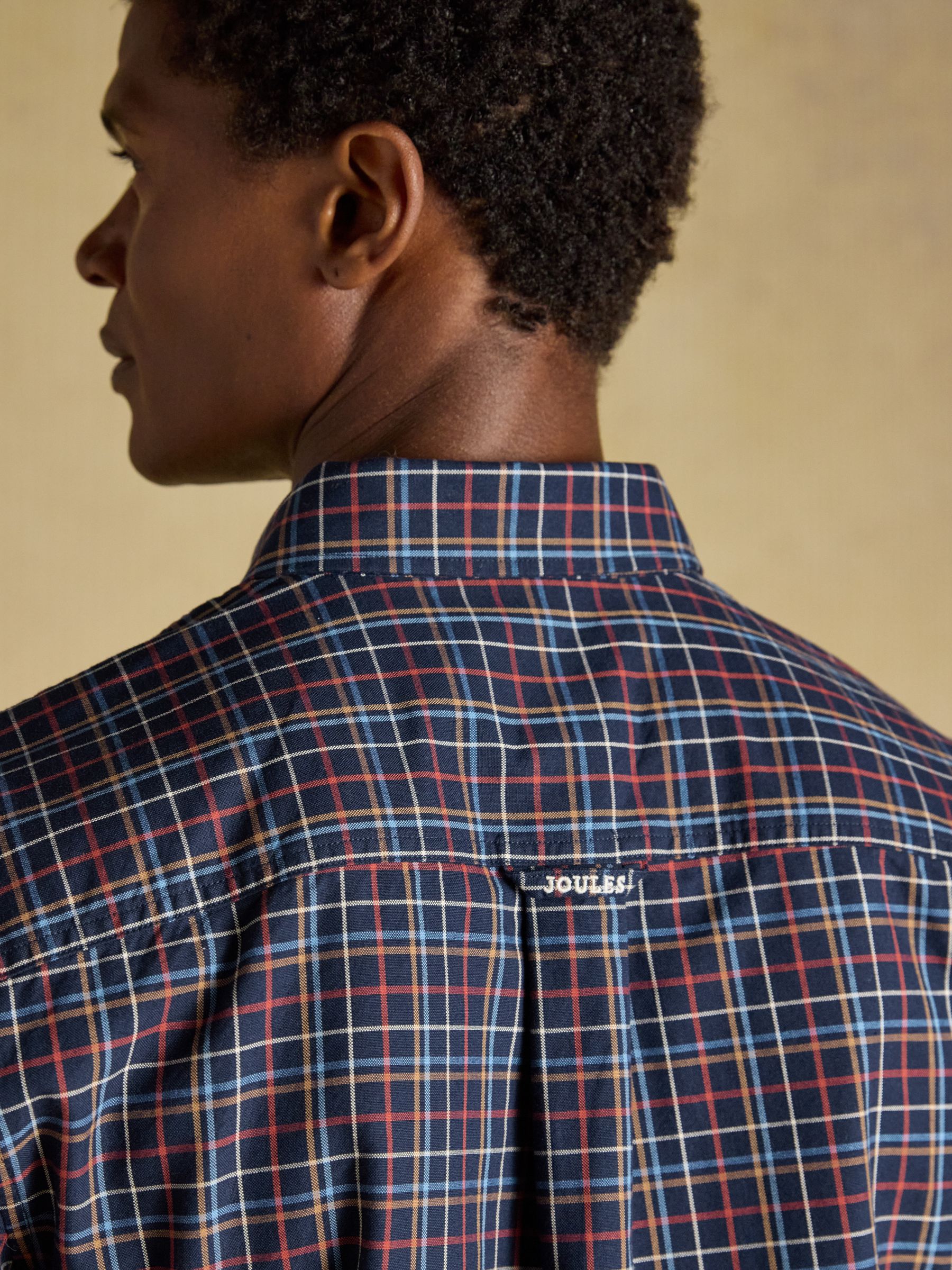Navy & Red Checked Classic Fit Cotton Oxford Shirt - Image 8 of 10