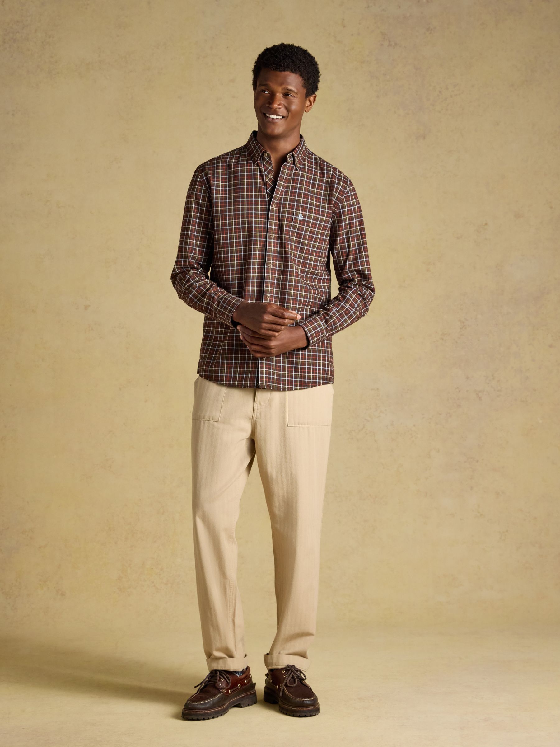 Chocolate Brown Checked Classic Fit Cotton Oxford Shirt - Image 4 of 11