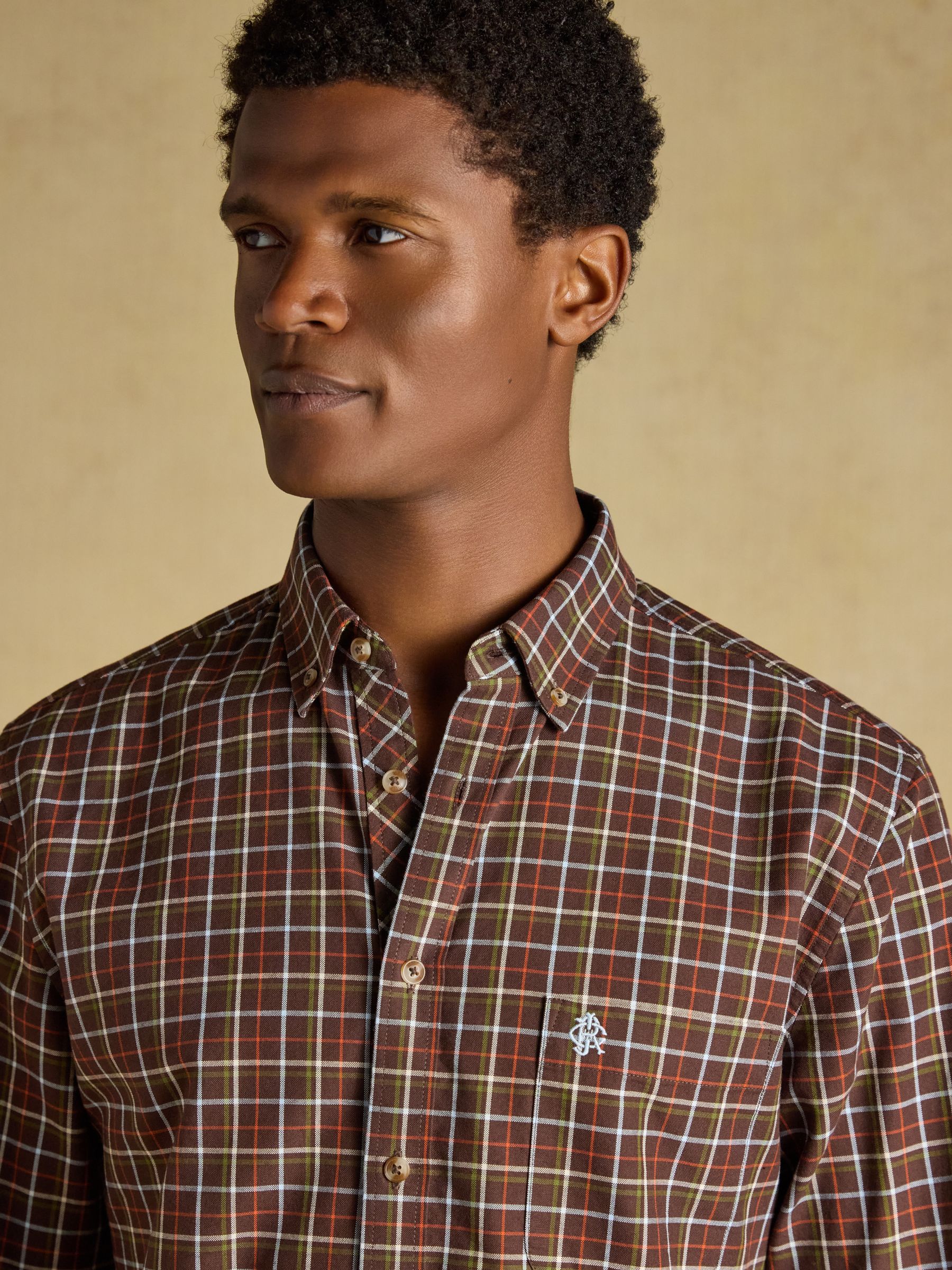 Chocolate Brown Checked Classic Fit Cotton Oxford Shirt - Image 5 of 11