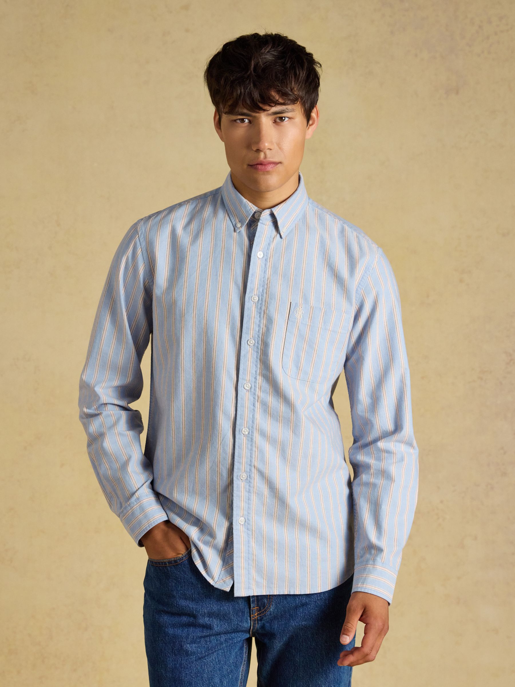 Blue & Orange Striped Classic Fit Cotton Oxford Shirt - Image 1 of 8