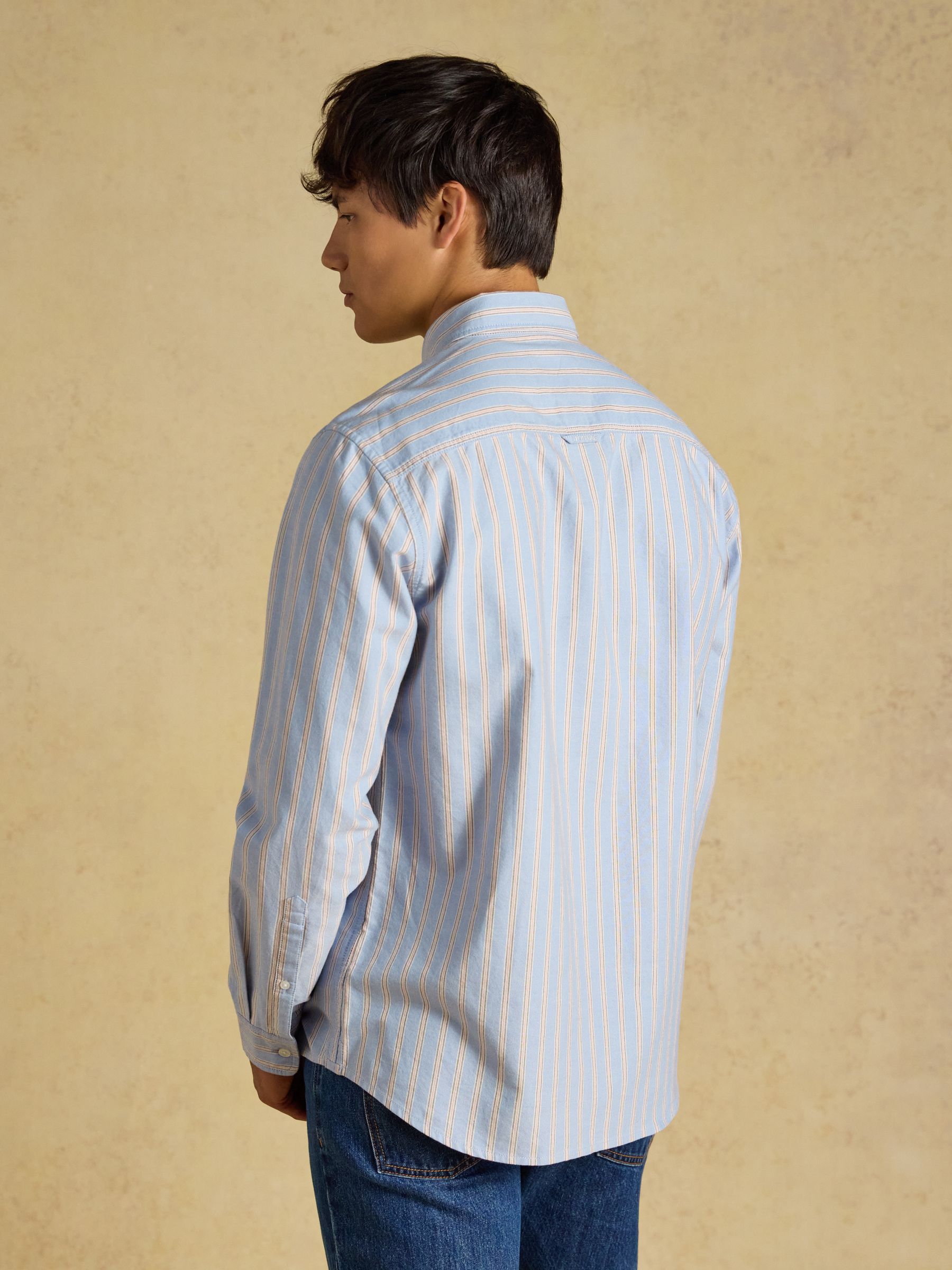 Blue & Orange Striped Classic Fit Cotton Oxford Shirt - Image 3 of 8