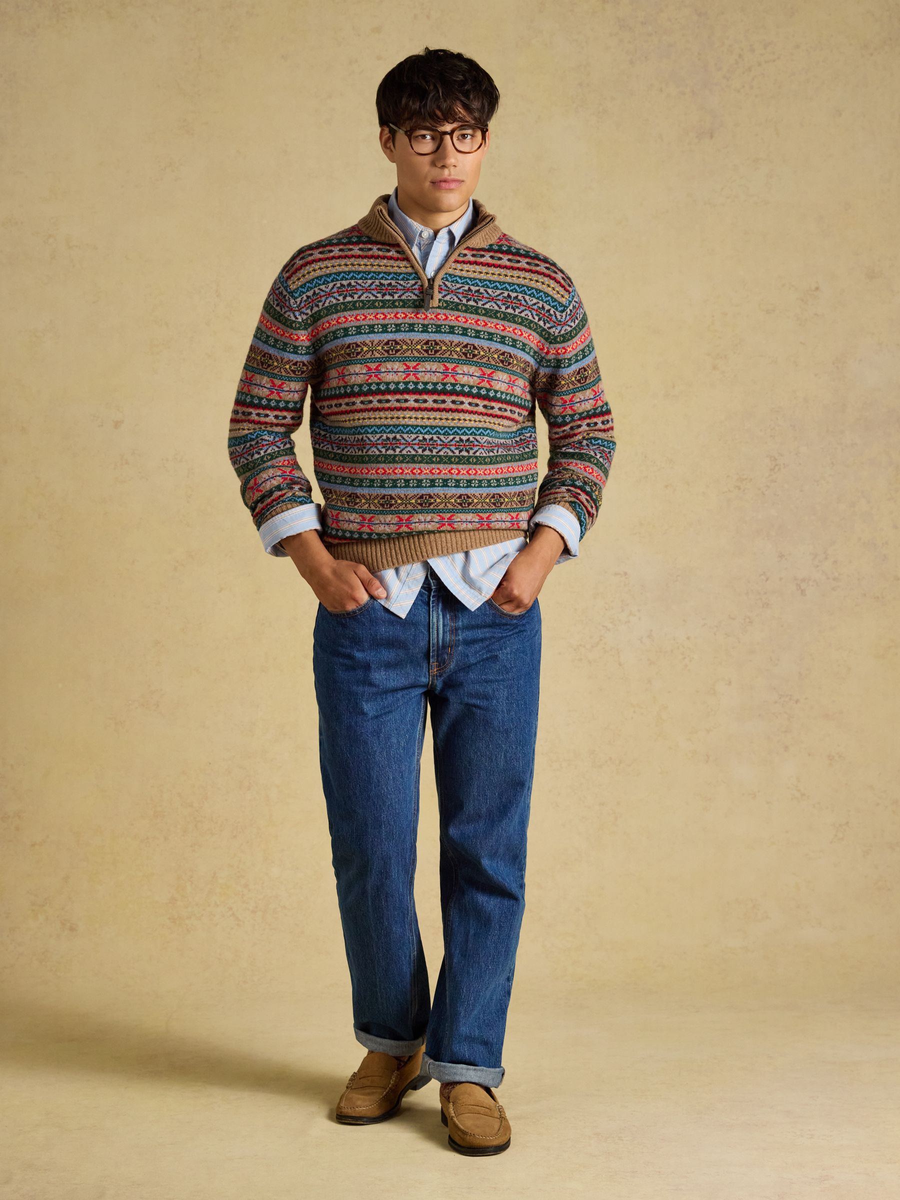 Blue & Orange Striped Classic Fit Cotton Oxford Shirt - Image 5 of 8