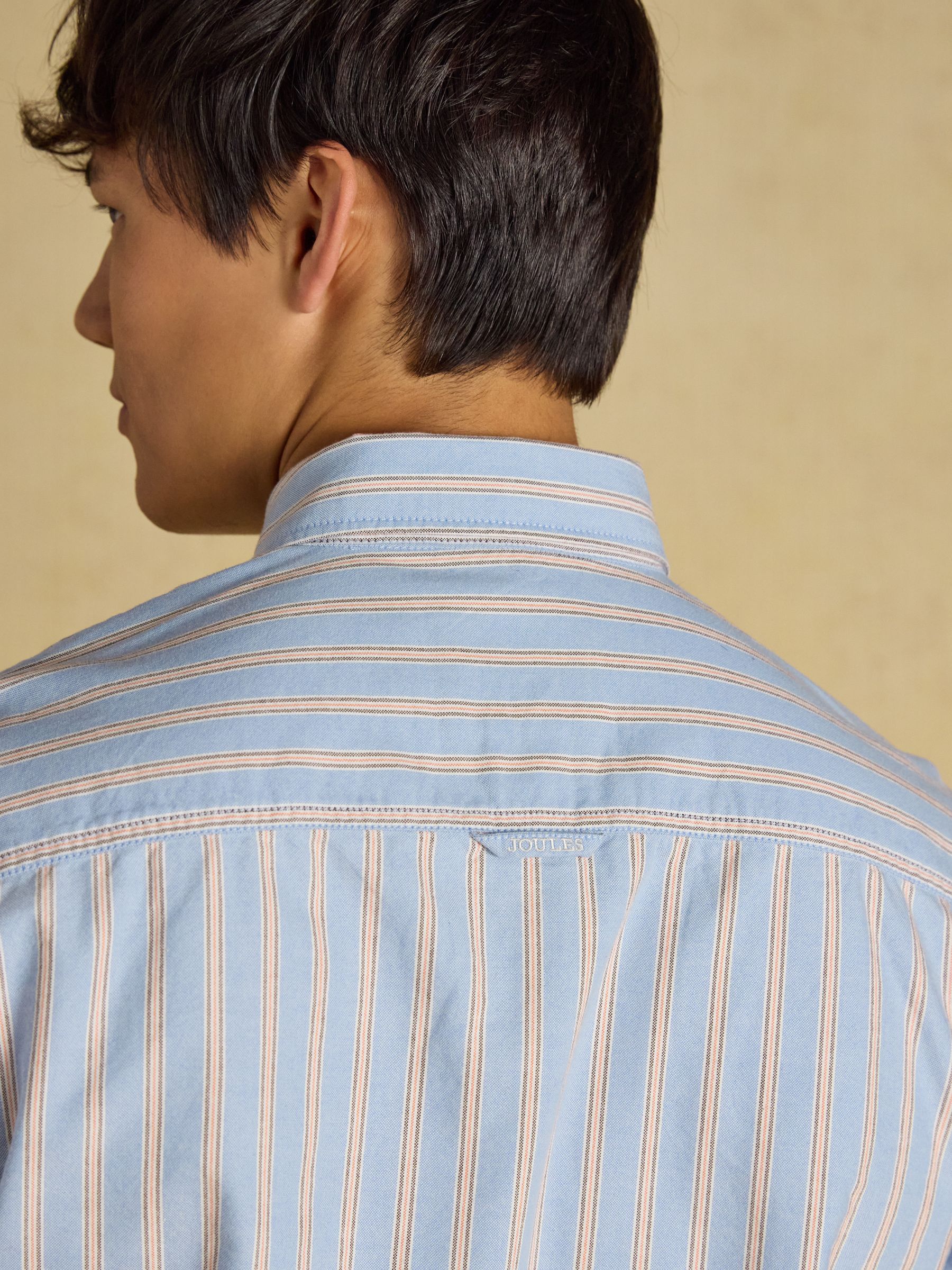 Blue & Orange Striped Classic Fit Cotton Oxford Shirt - Image 6 of 8