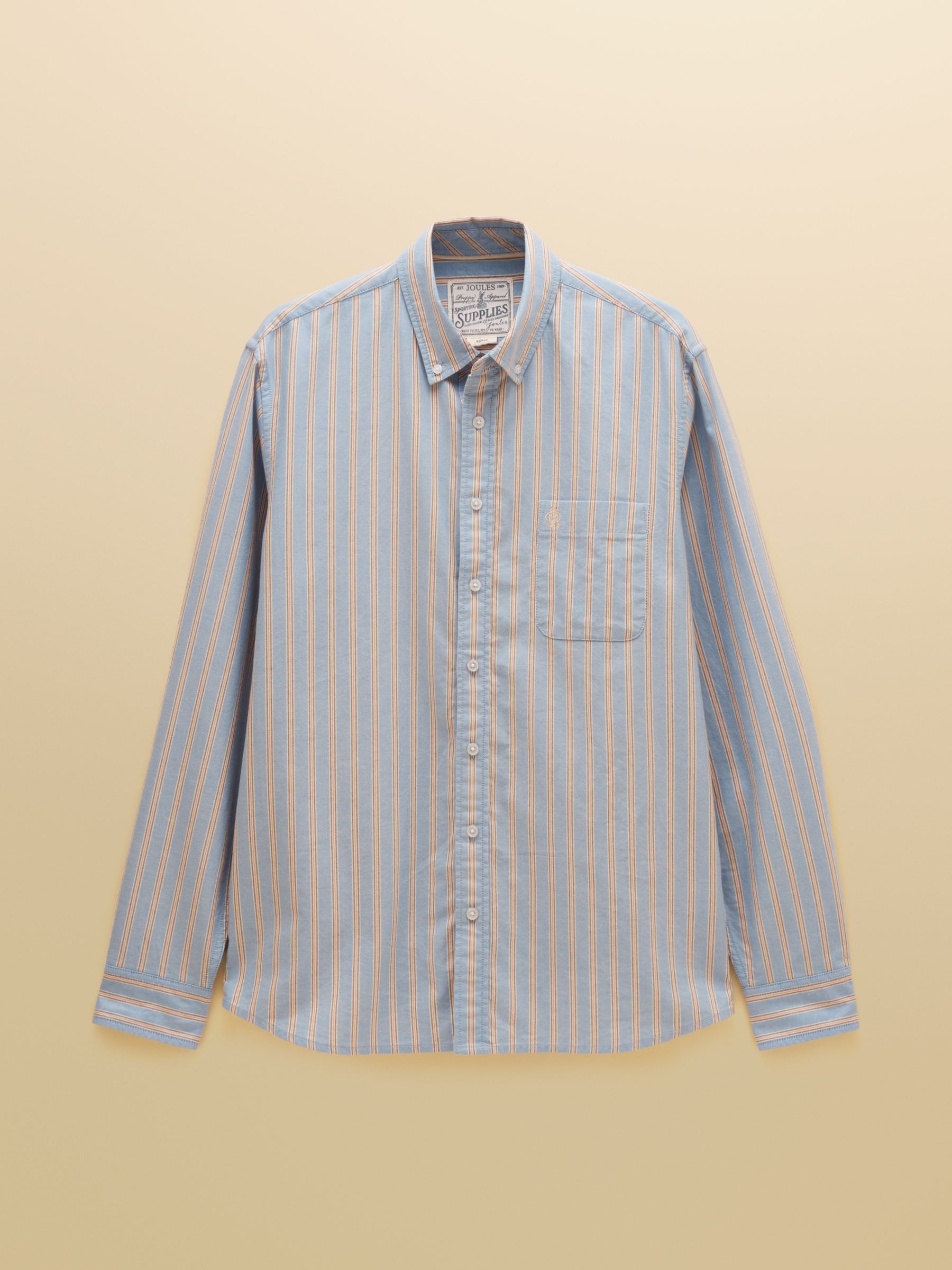 Blue & Orange Striped Classic Fit Cotton Oxford Shirt - Image 8 of 8