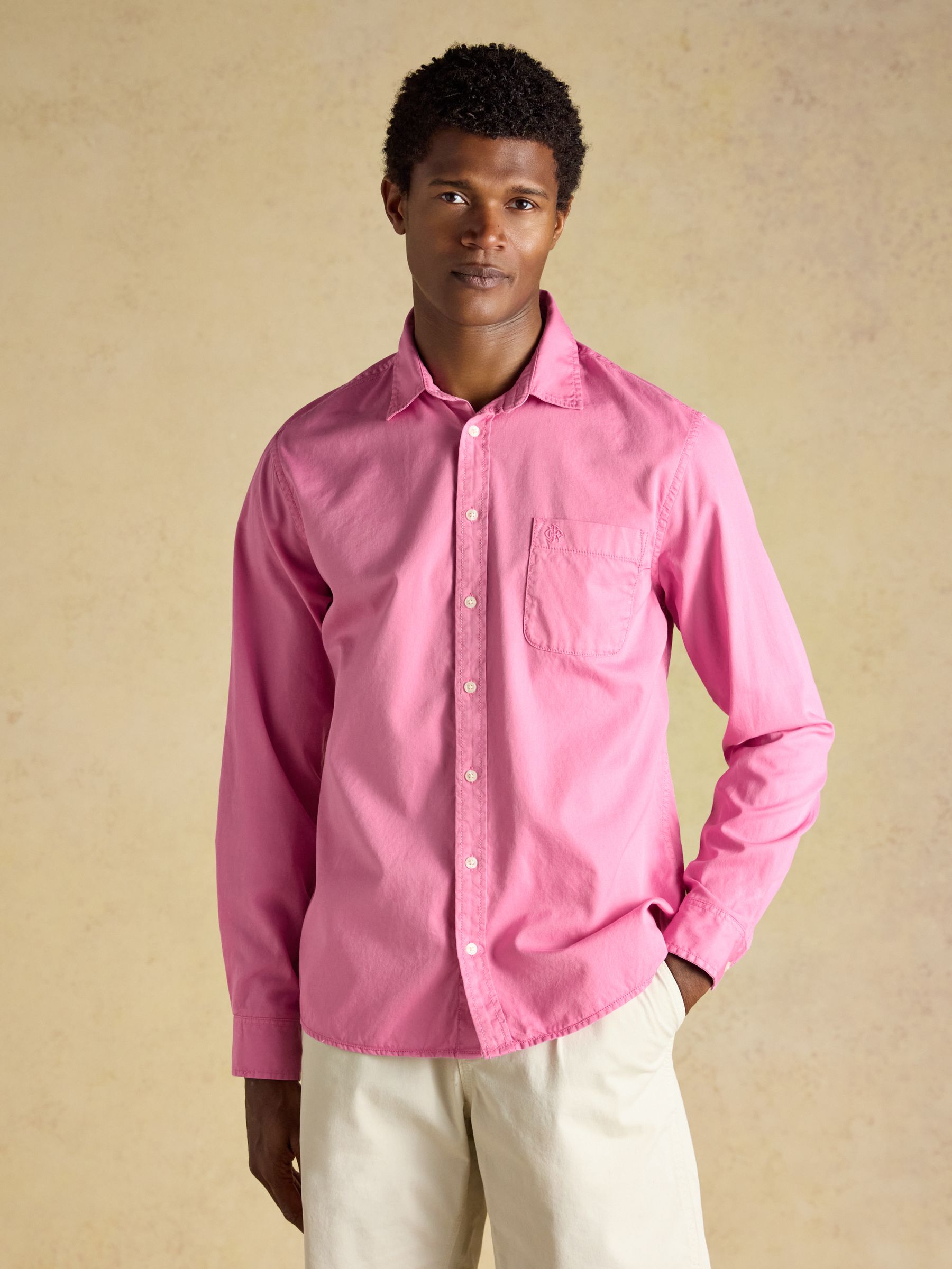 Pink Garment Dyed Cotton Twill Long Sleeve Shirt - Image 1 of 11 Pink Garment Dyed Cotton Twill Long Sleeve Shirt - Image 1 of 11