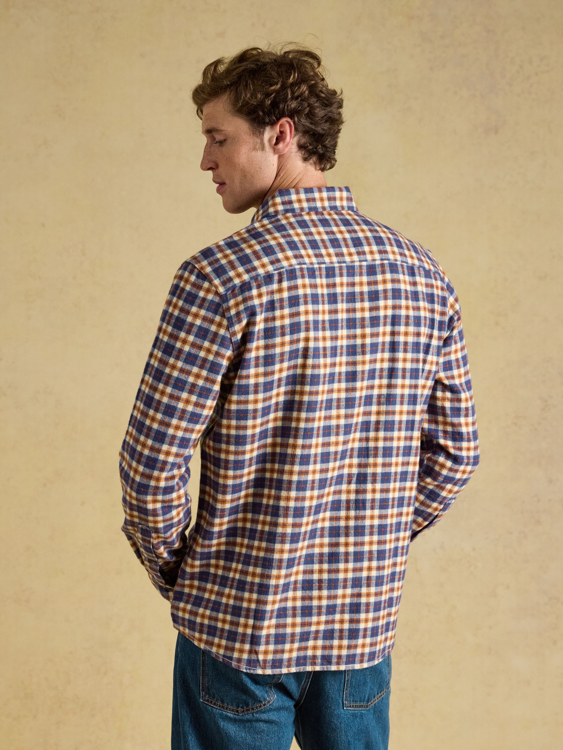 Navy Long Sleeve Brushed Flannel Shirt - Image 4 of 11
