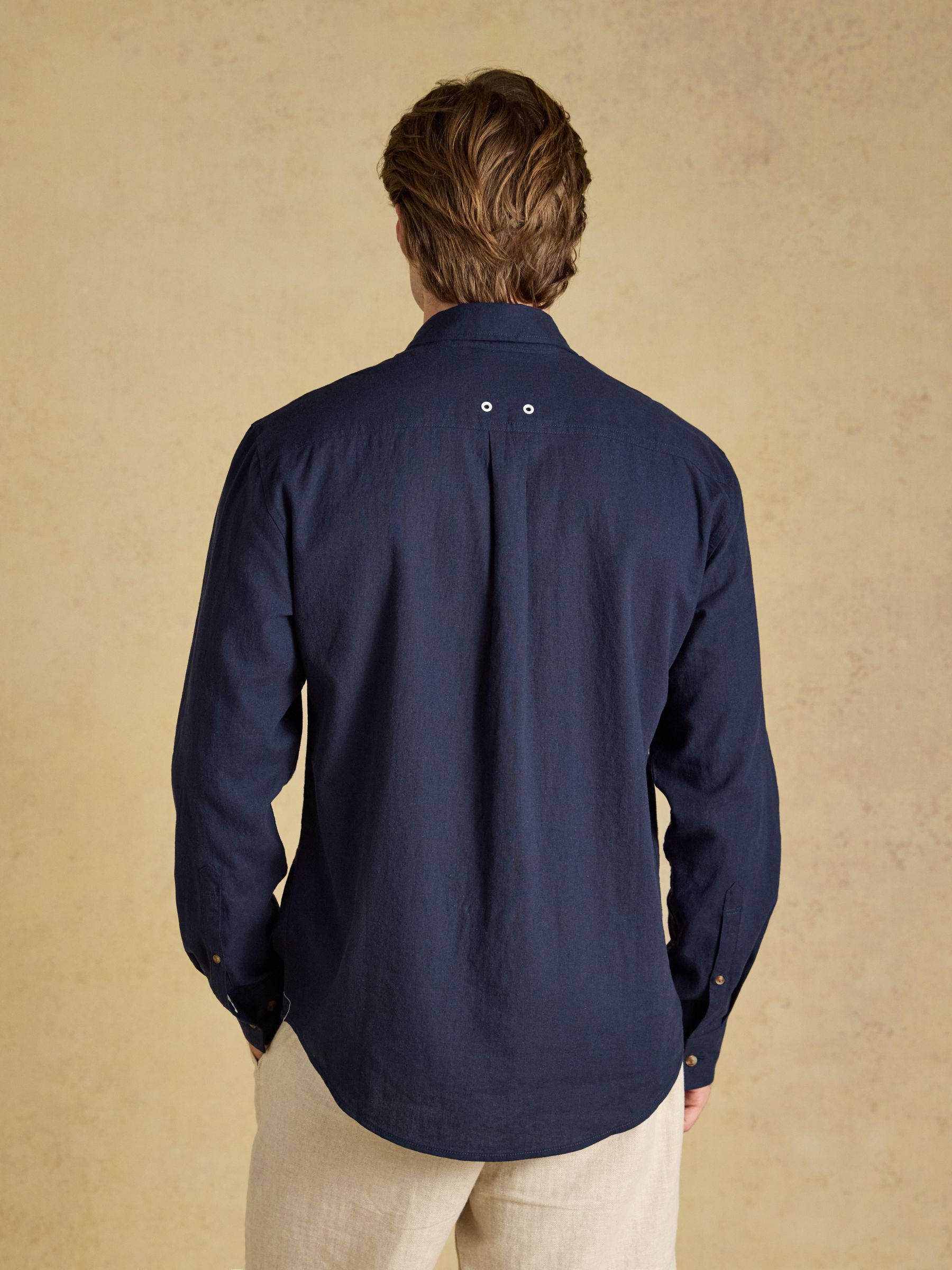 Navy Linen Blend Long Sleeve Shirt - Image 3 of 8