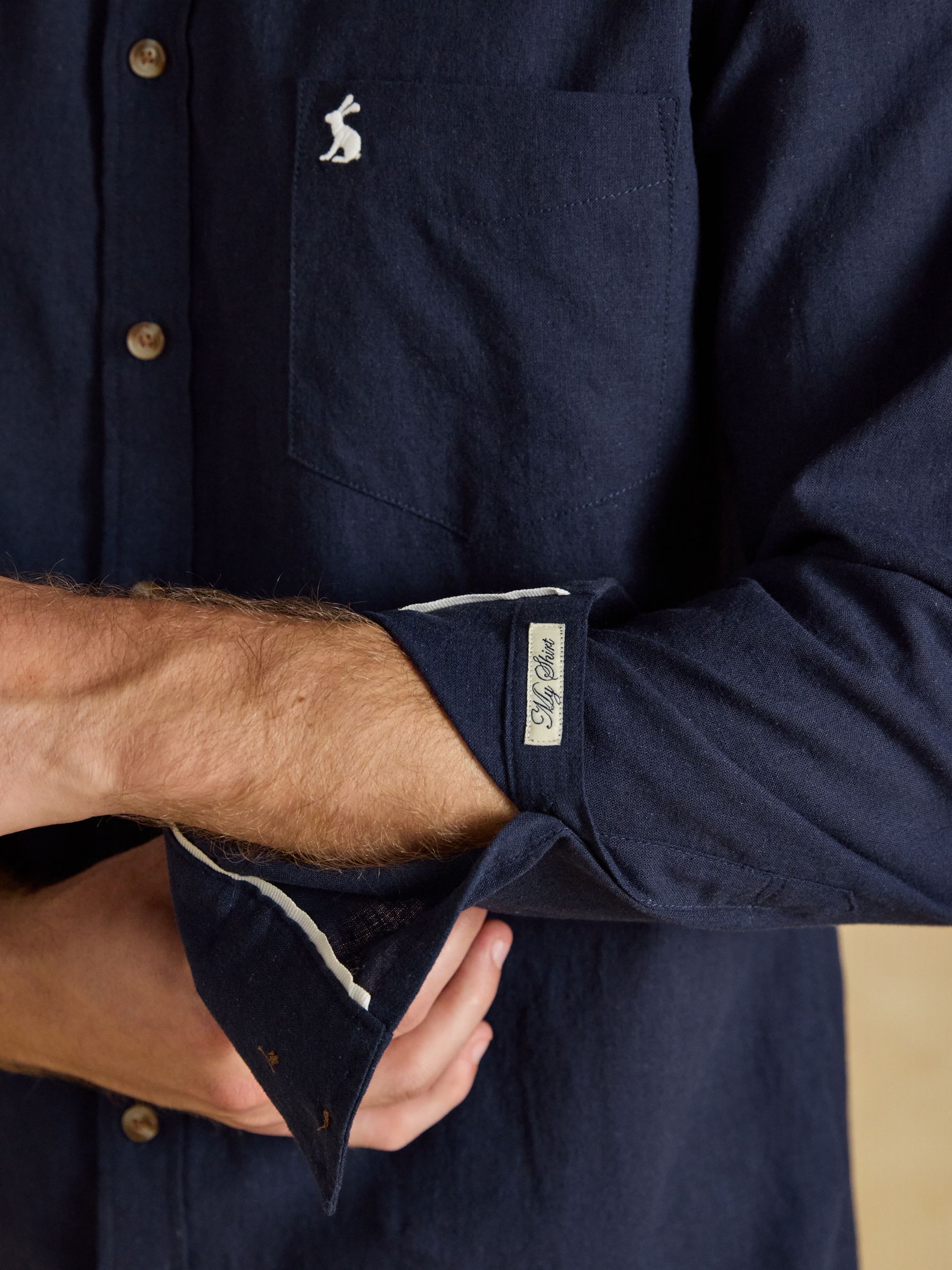 Navy Linen Blend Long Sleeve Shirt - Image 4 of 8