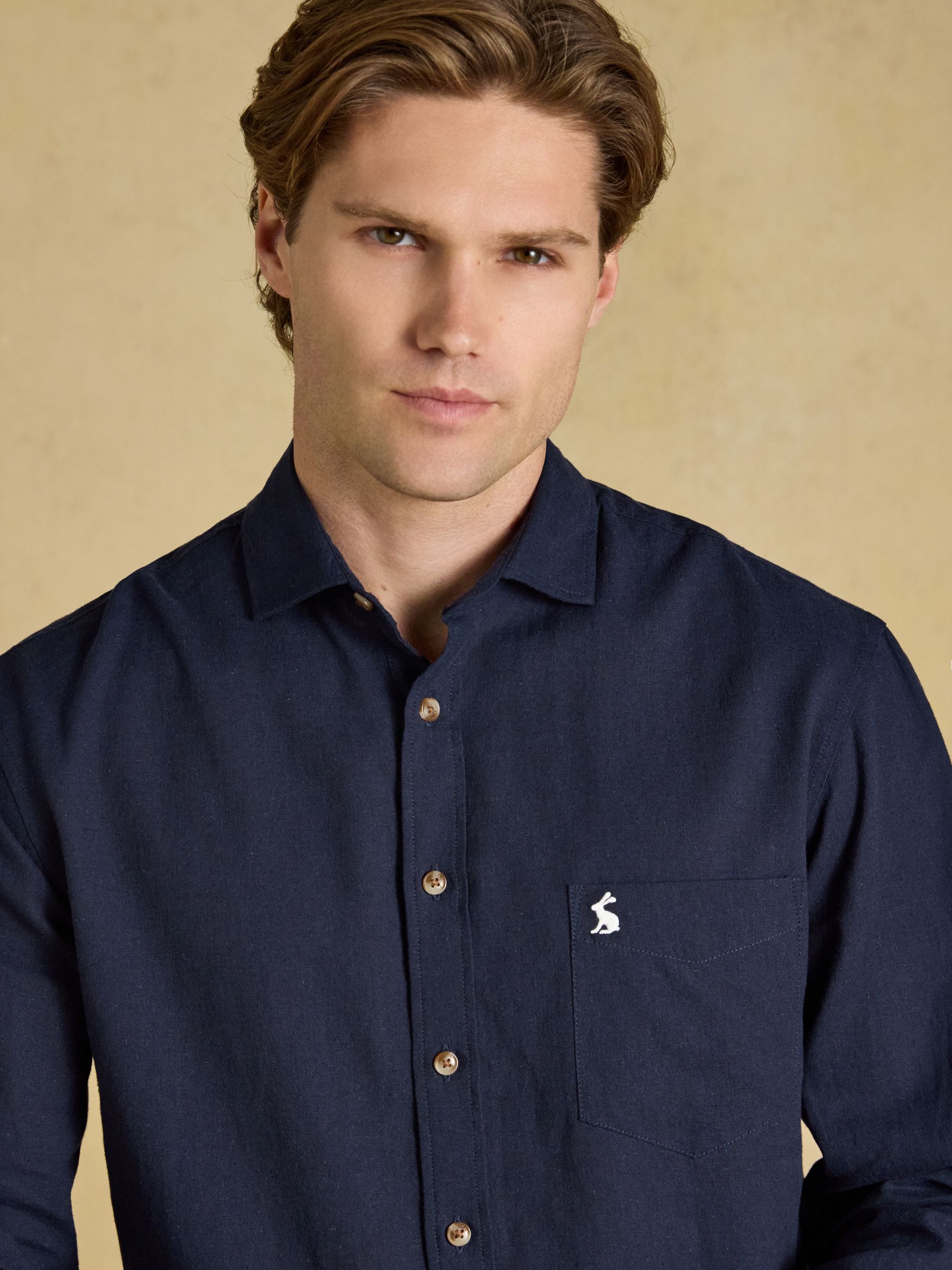 Navy Linen Blend Long Sleeve Shirt - Image 5 of 8