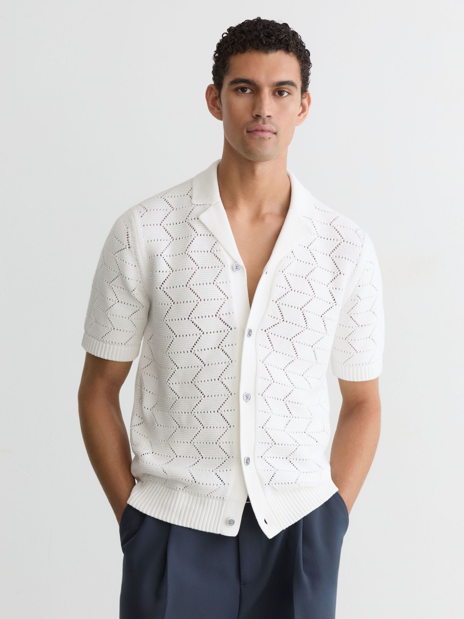 Pointelle-Knit Cuban-Collar Shirt in White - image 2