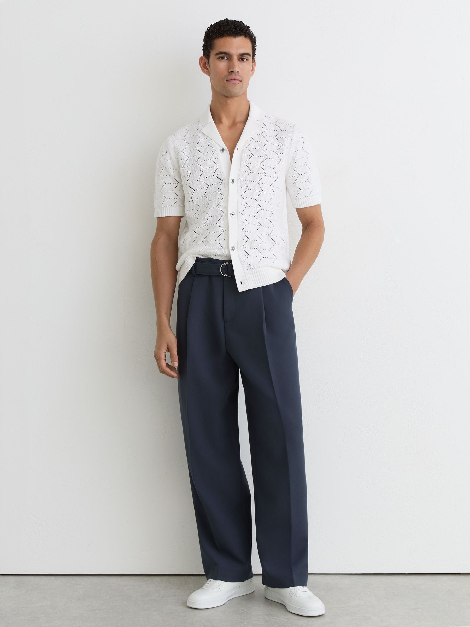 Pointelle-Knit Cuban-Collar Shirt in White - image 5