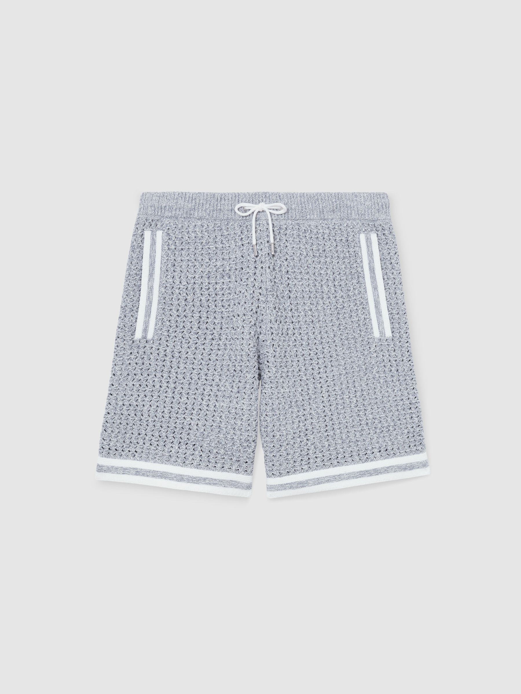 Cotton Crochet Drawstring Shorts in Soft Blue - Image 2 of 6