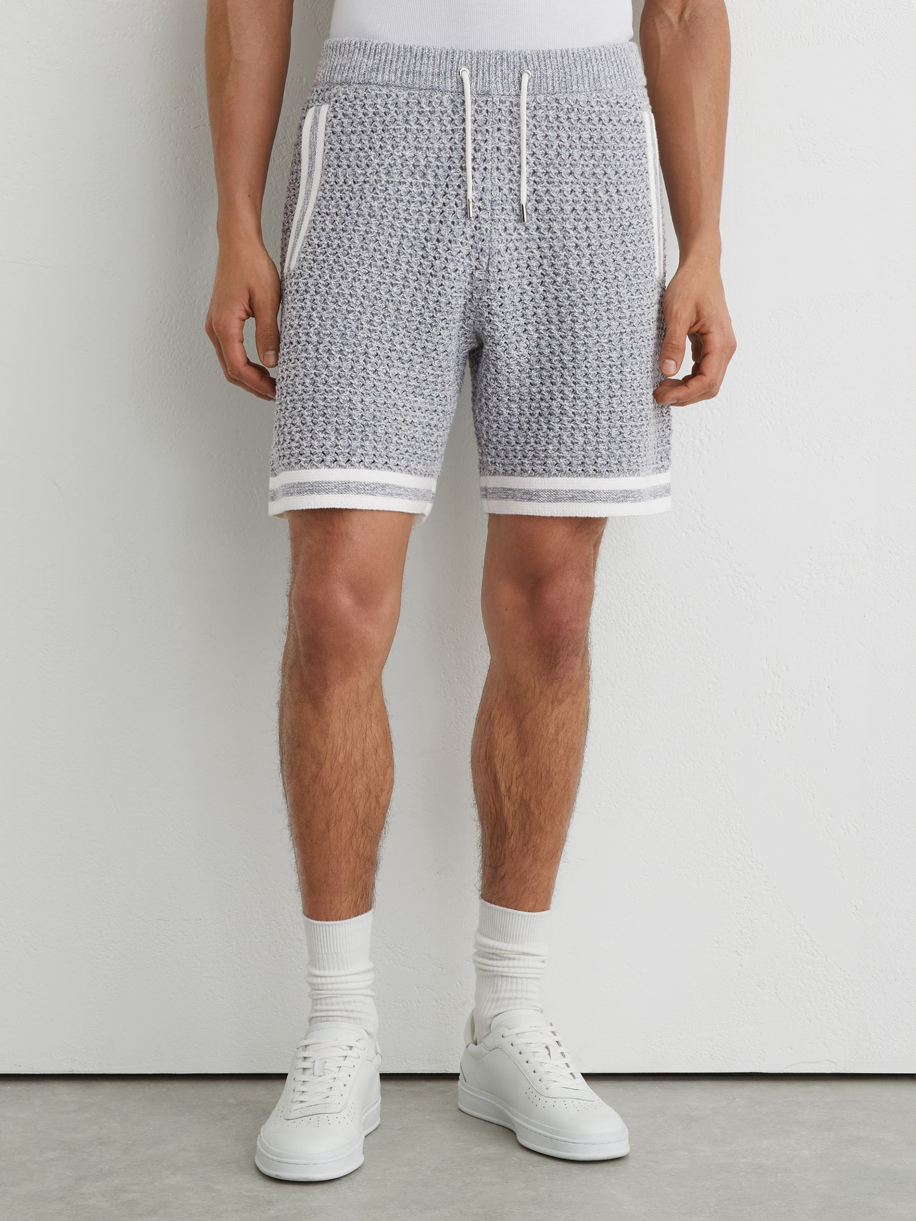 Cotton Crochet Drawstring Shorts in Soft Blue - Image 3 of 6