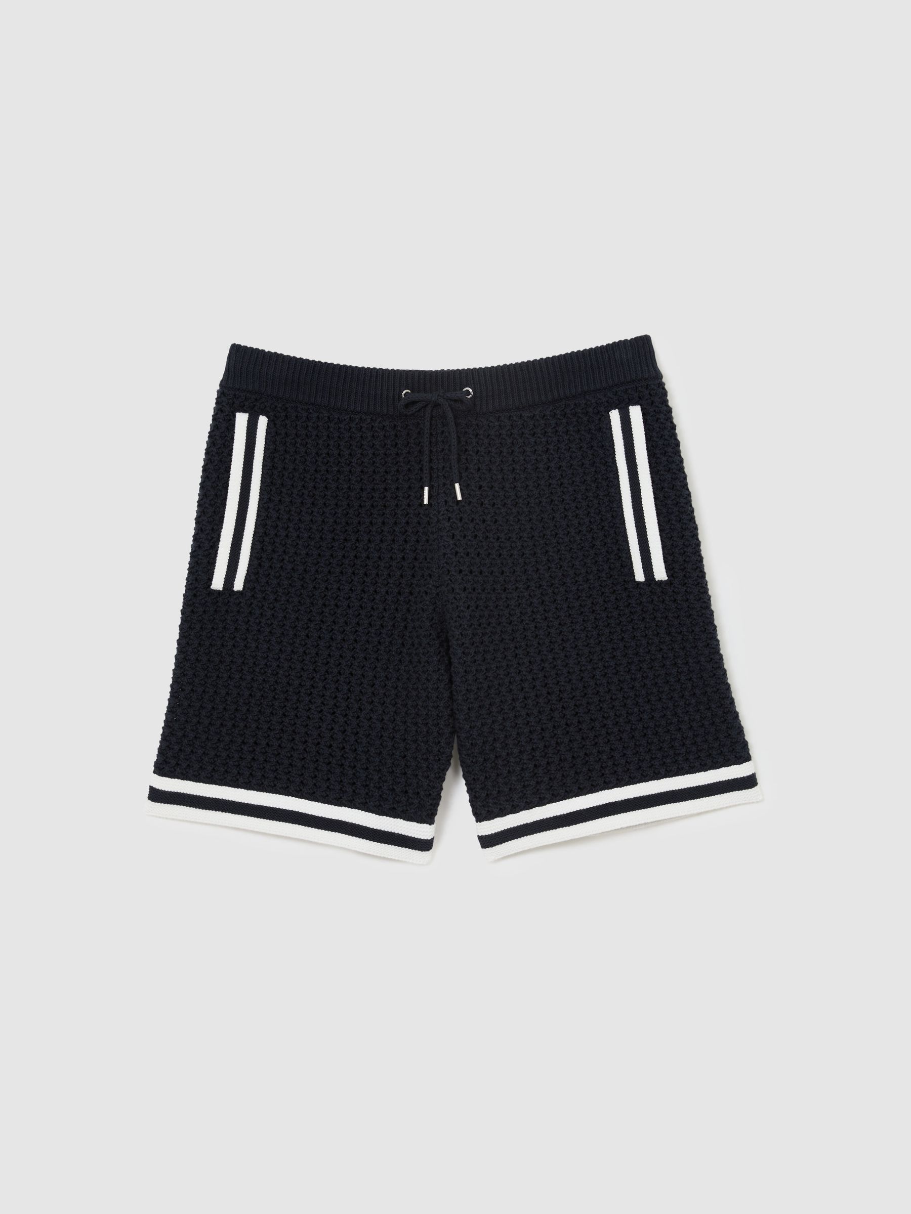 Cotton Crochet Drawstring Shorts in Navy
