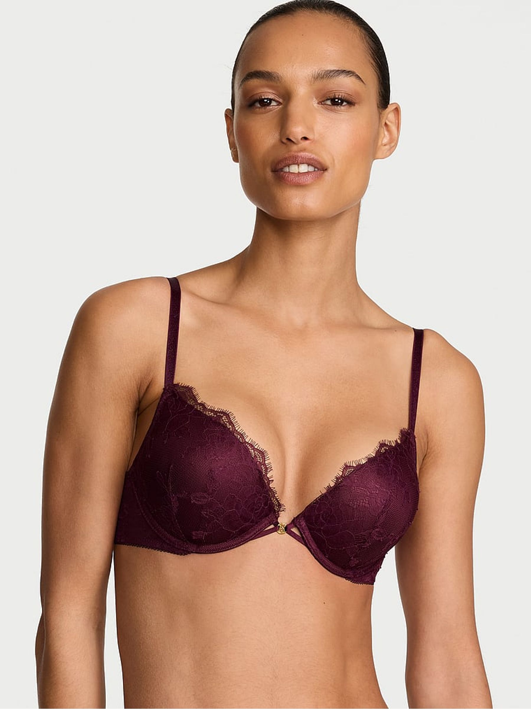 Rich Maroon Red Add 2 Cups Push Up Bombshell Lace Bra - Image 1 of 2 Rich Maroon Red Add 2 Cups Push Up Bombshell Lace Bra - Image 1 of 2