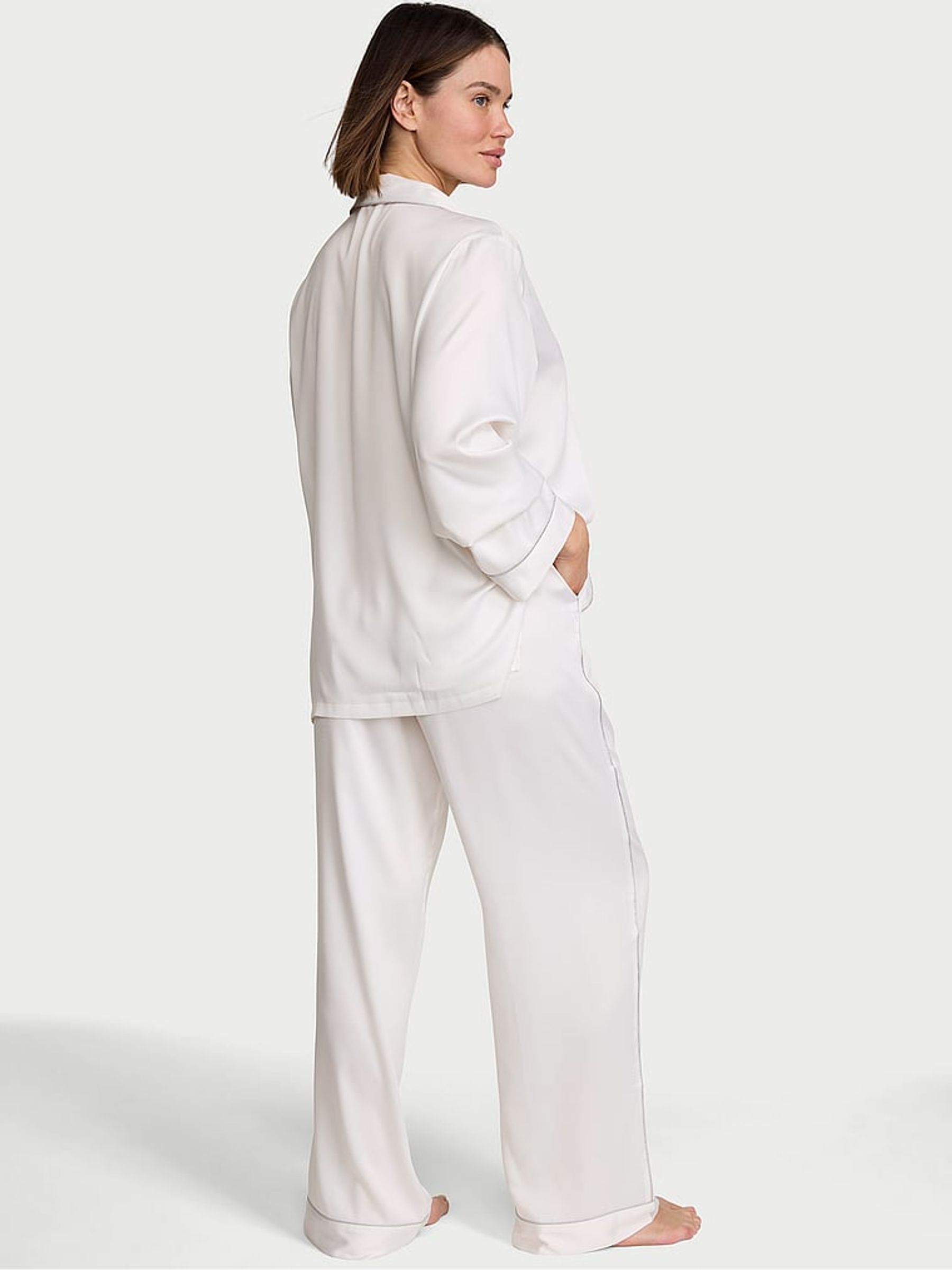 White Bridal Satin Long Pyjamas Set - Image 2 of 3