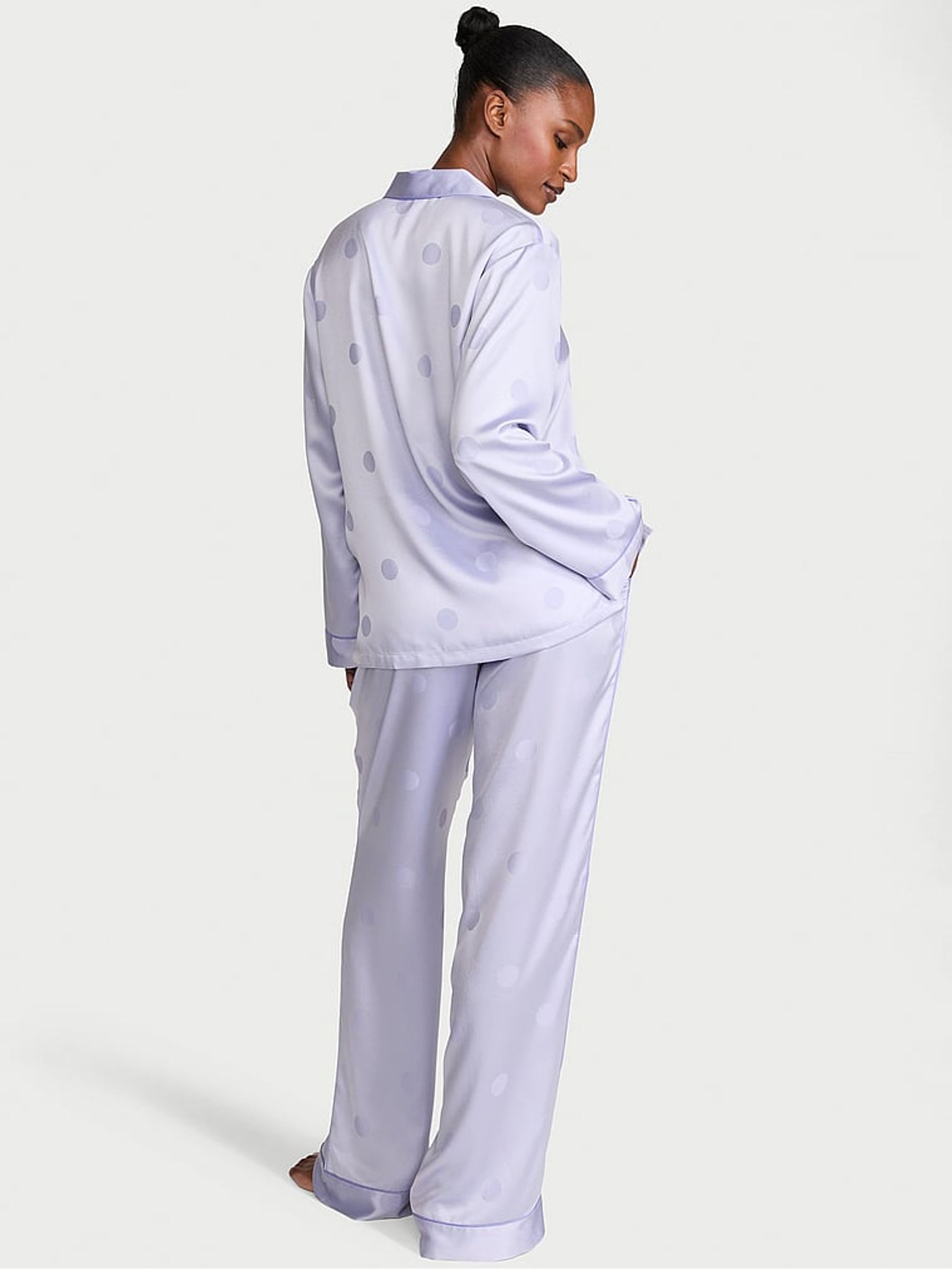 Icy Lavender Purple Dot Satin Long Pyjamas Set - Image 2 of 2