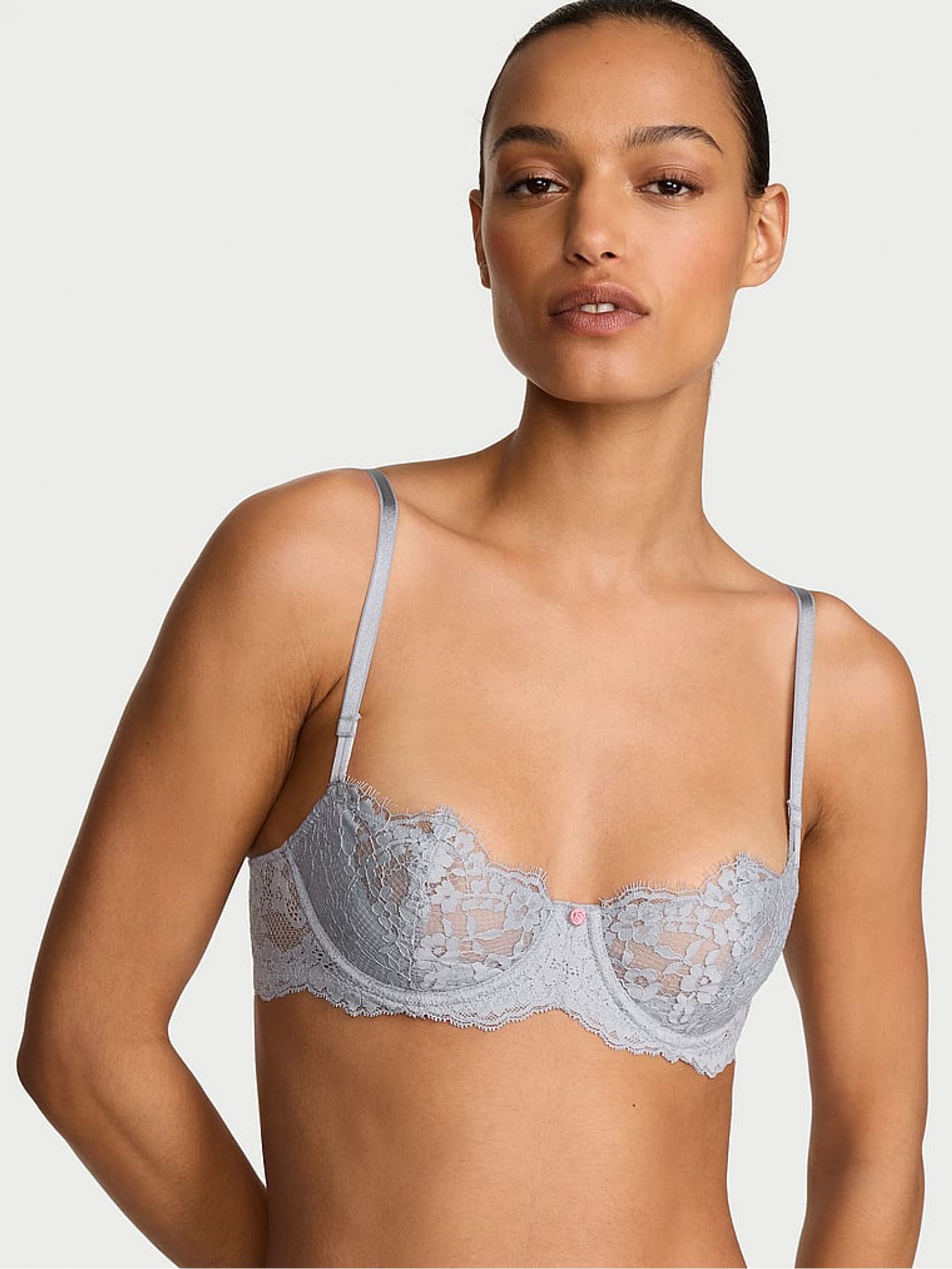 Starstruck Grey Unlined Balcony Lace Bra - Image 1 of 2