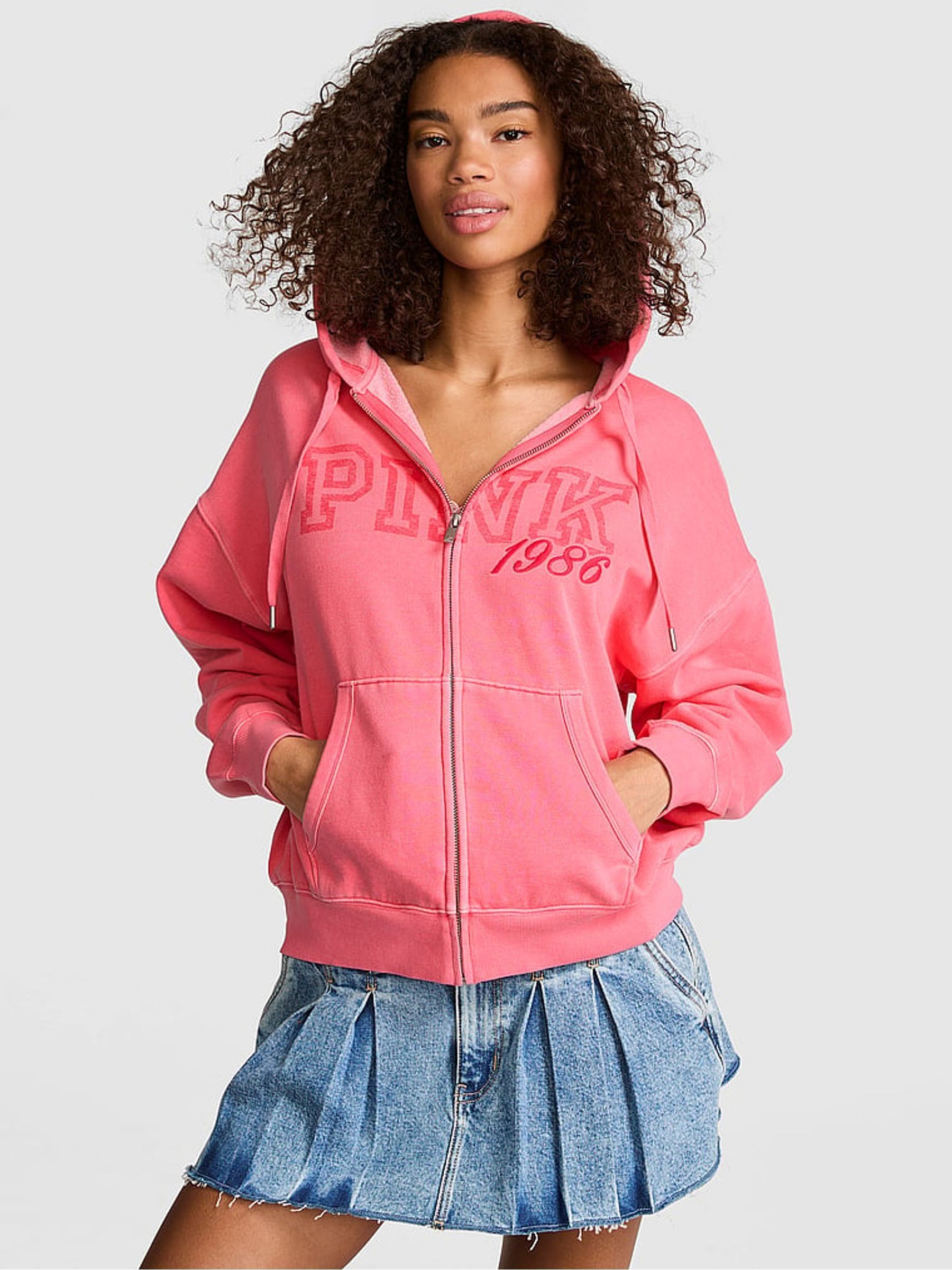 Vivid Pink Fleece Zip Up Hoodie - Image 1 of 2