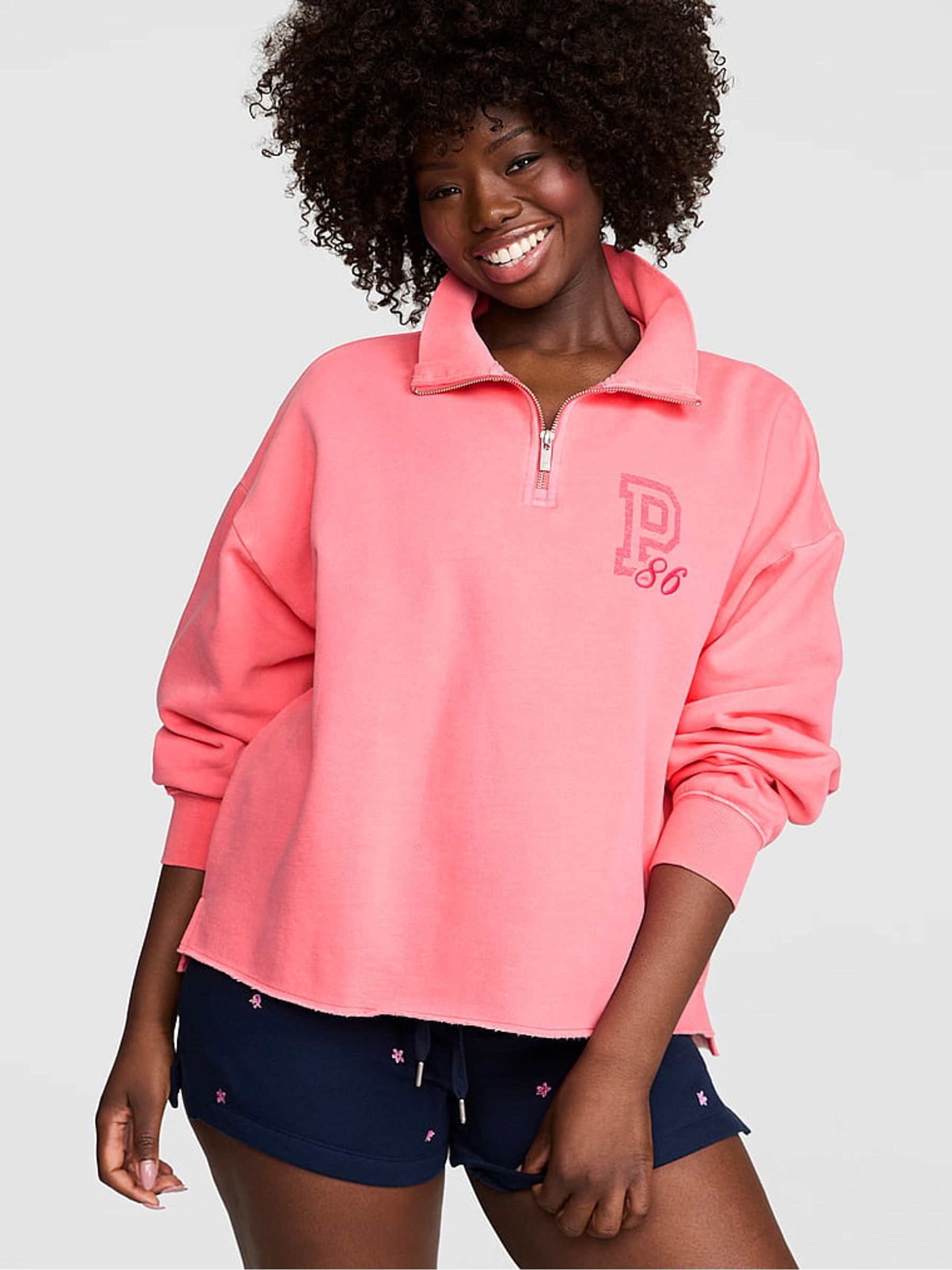 Vivid Pink Quarter Zip Fleece Sweatshirt - Image 1 of 2