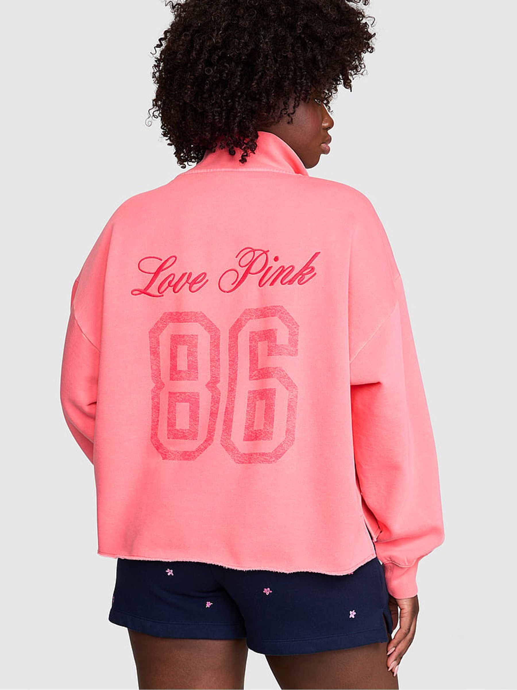 Vivid Pink Quarter Zip Fleece Sweatshirt - Image 2 of 2
