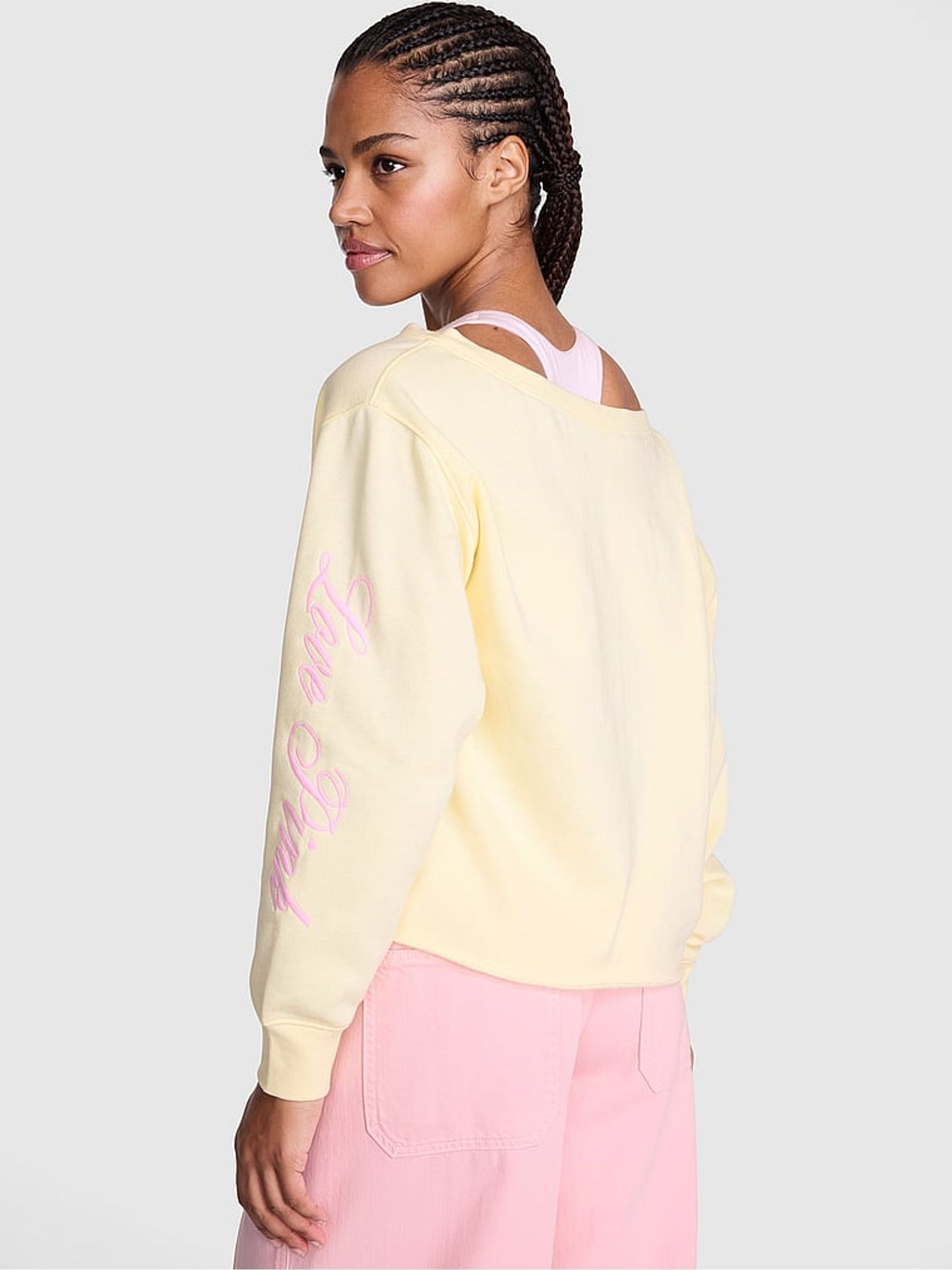 Palest Yellow Off The Shoulder Fleece Sweatshirt - Image 2 of 2 Palest Yellow Off The Shoulder Fleece Sweatshirt - Image 2 of 2