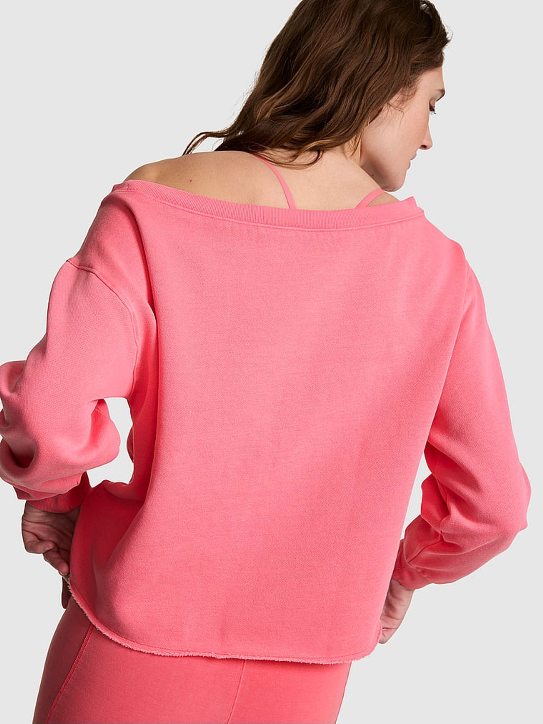 Vivid Pink Off The Shoulder Fleece Sweatshirt - Image 2 of 2