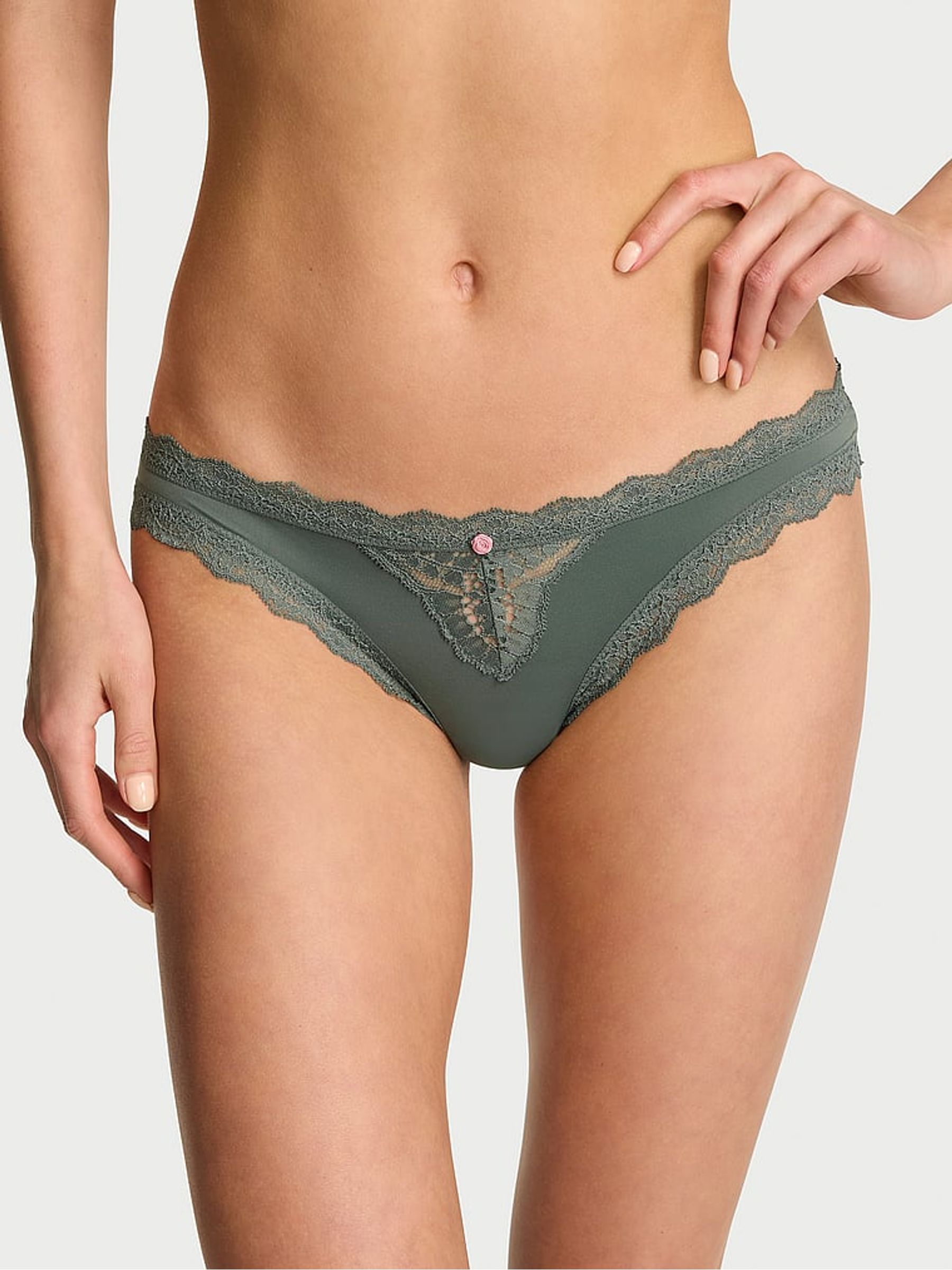 Faded Sage Lace Trim Bikini Knickers - Image 1 of 2