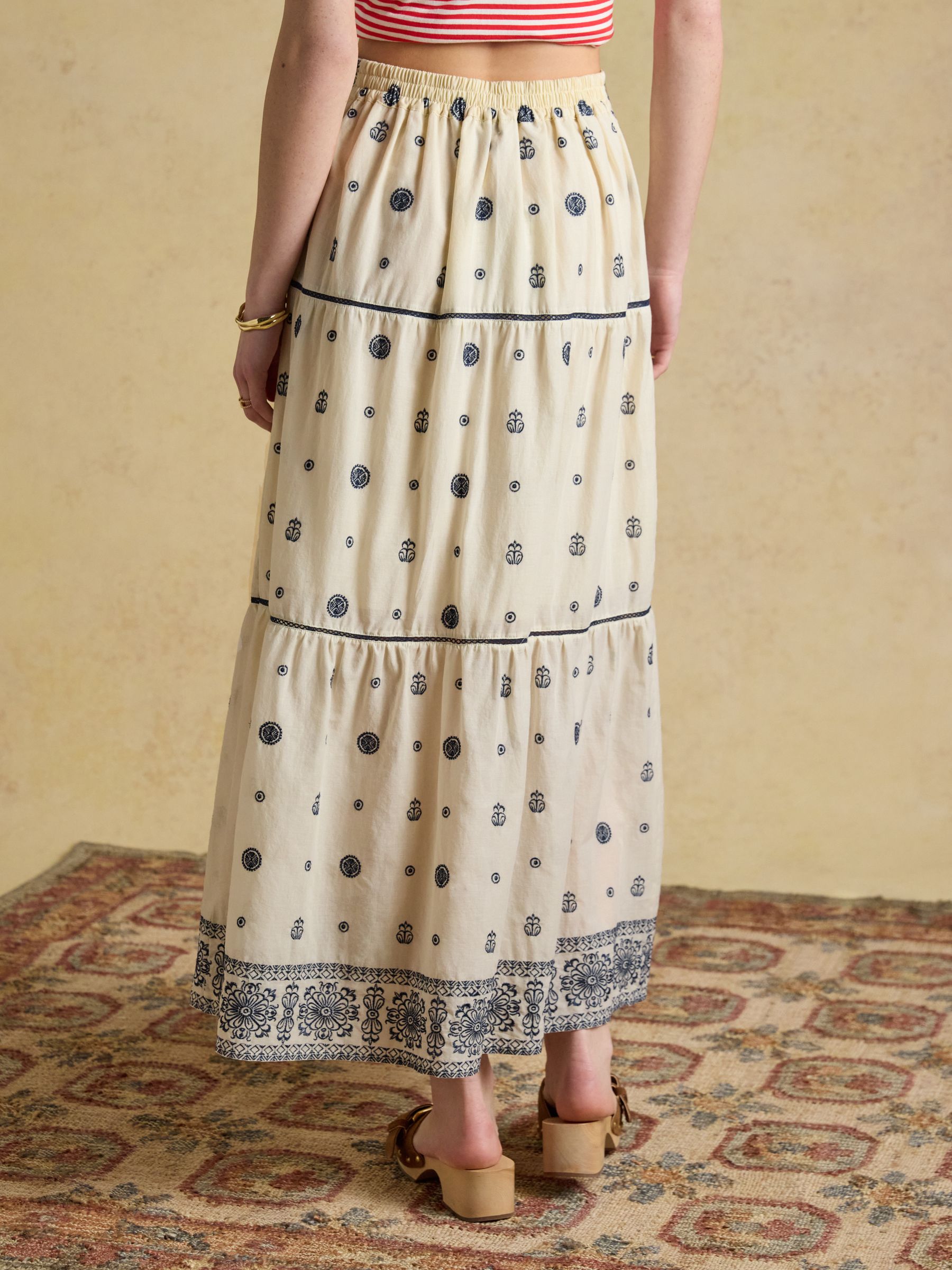Cream Tiered Embroidered Maxi Skirt - Image 2 of 6