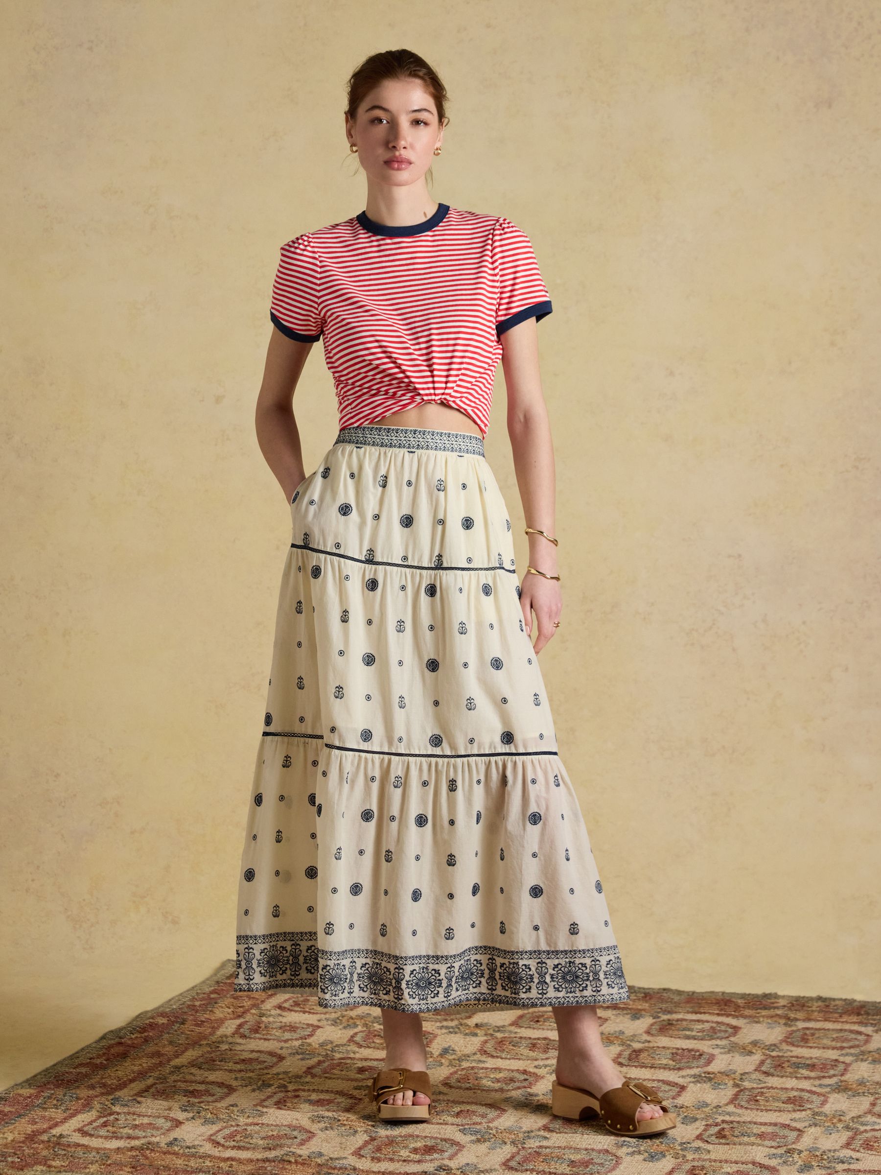 Cream Tiered Embroidered Maxi Skirt - Image 3 of 6