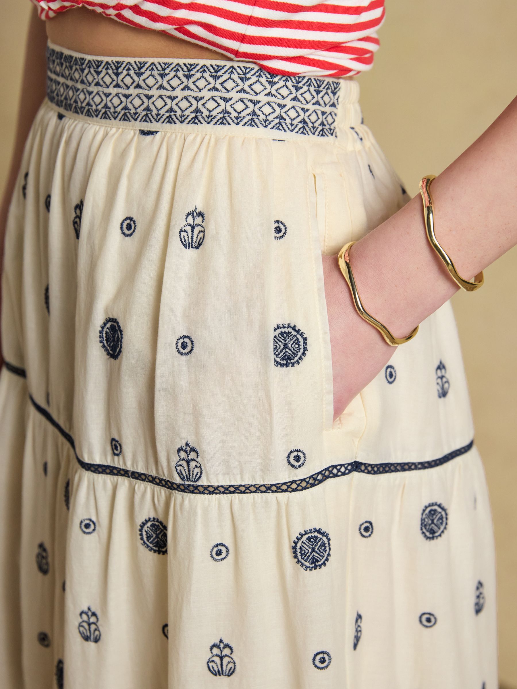 Cream Tiered Embroidered Maxi Skirt - Image 4 of 6